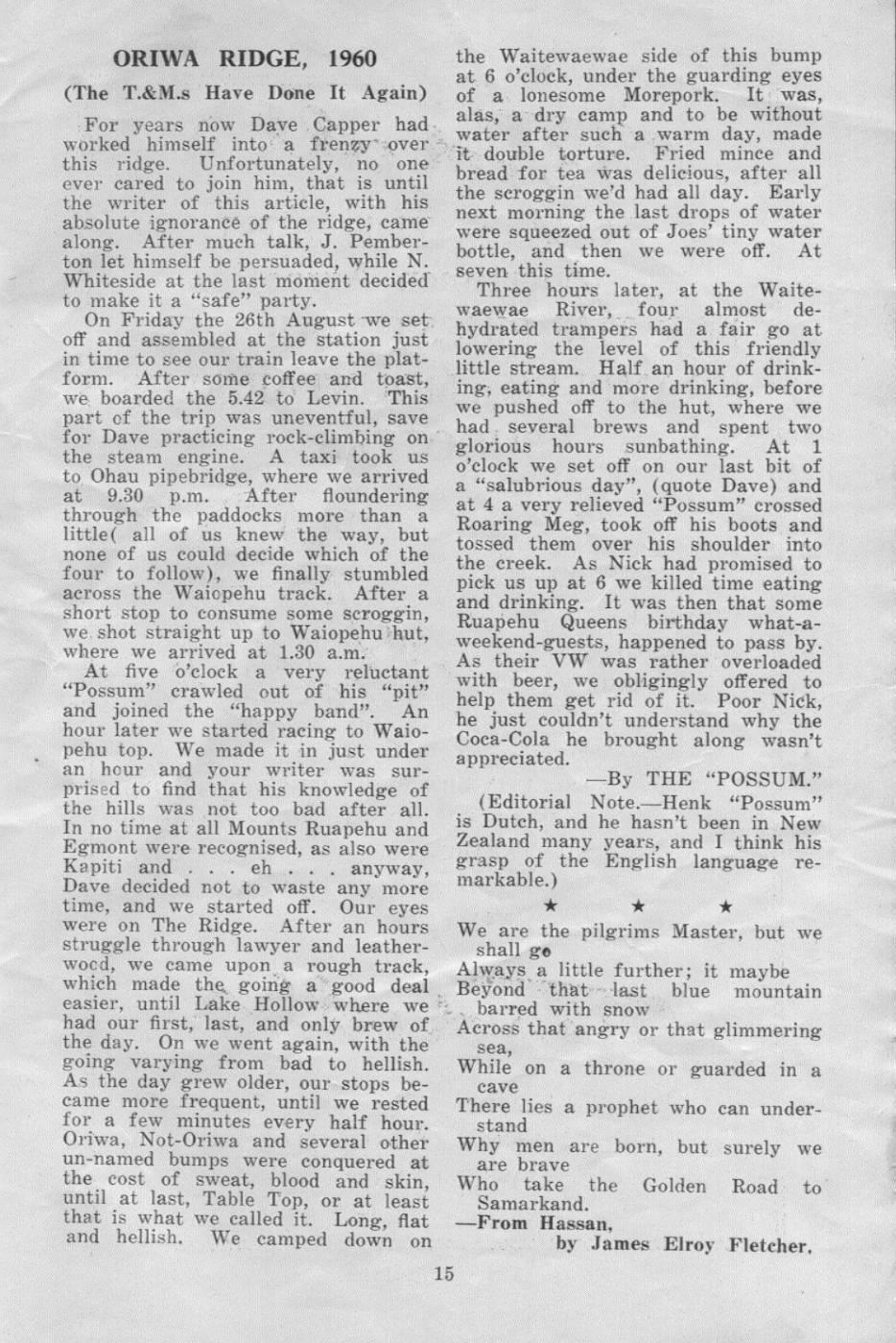 Scanned journal page 1 of 2: Oriwa Ridge, 1960 (The T.&M.s Have Done It Again)