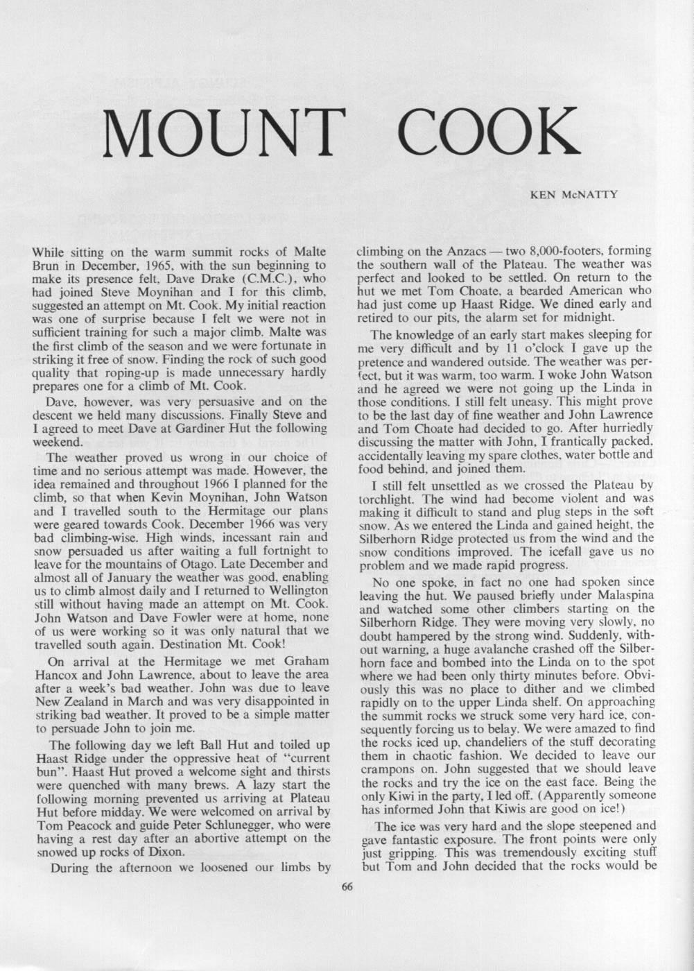 Scanned journal page 1 of 3: Mount Cook