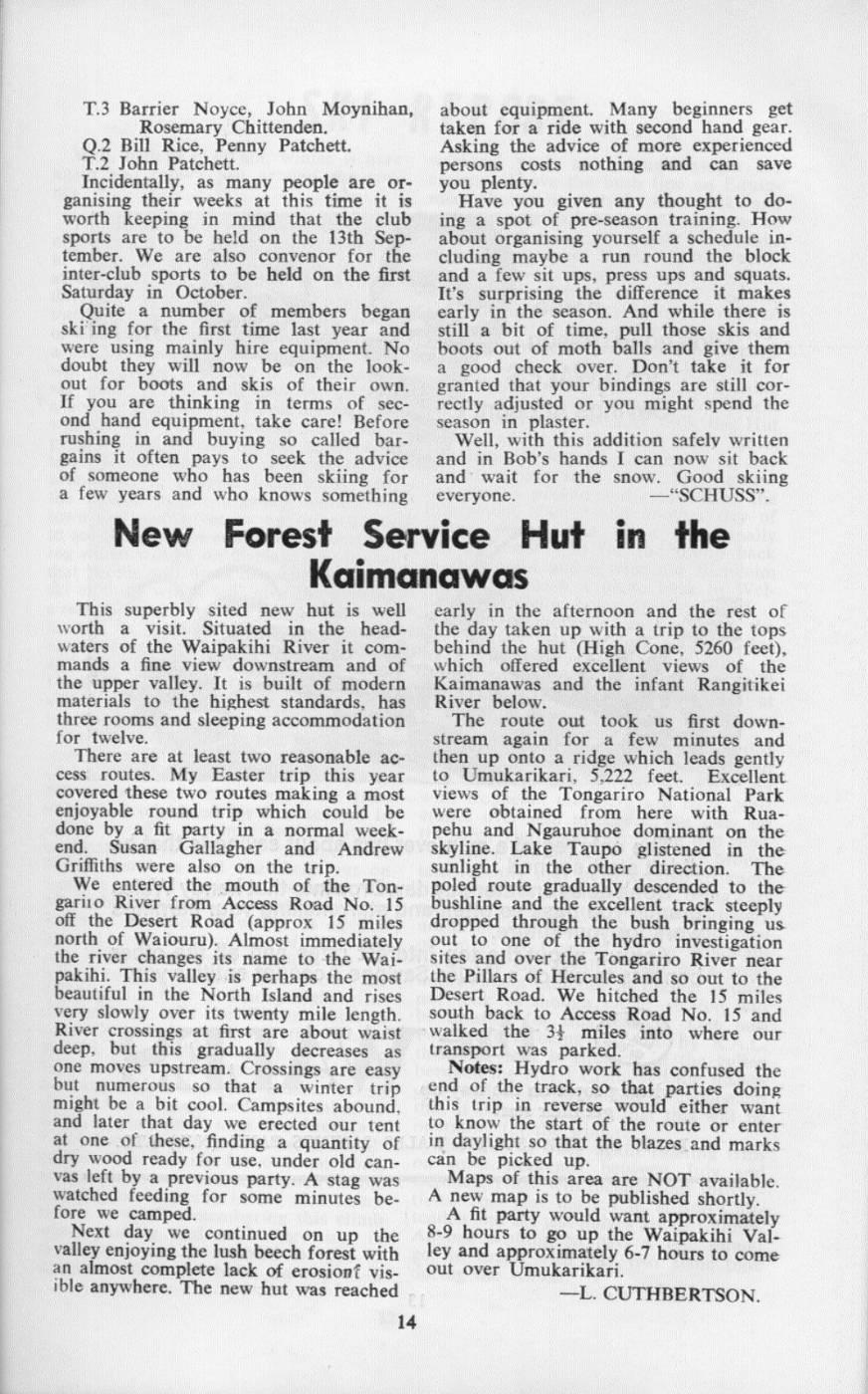 Scanned journal page 1 of 2: New Forest Service Hut in the Kaimanawas