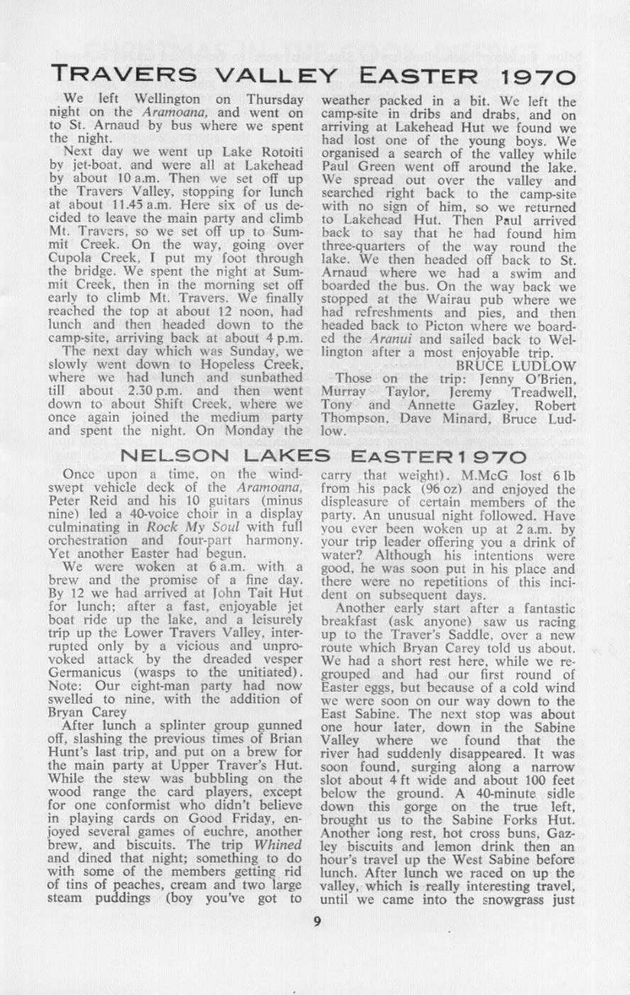 Scanned journal page 1 of 1: Travers Valley Easter 1970