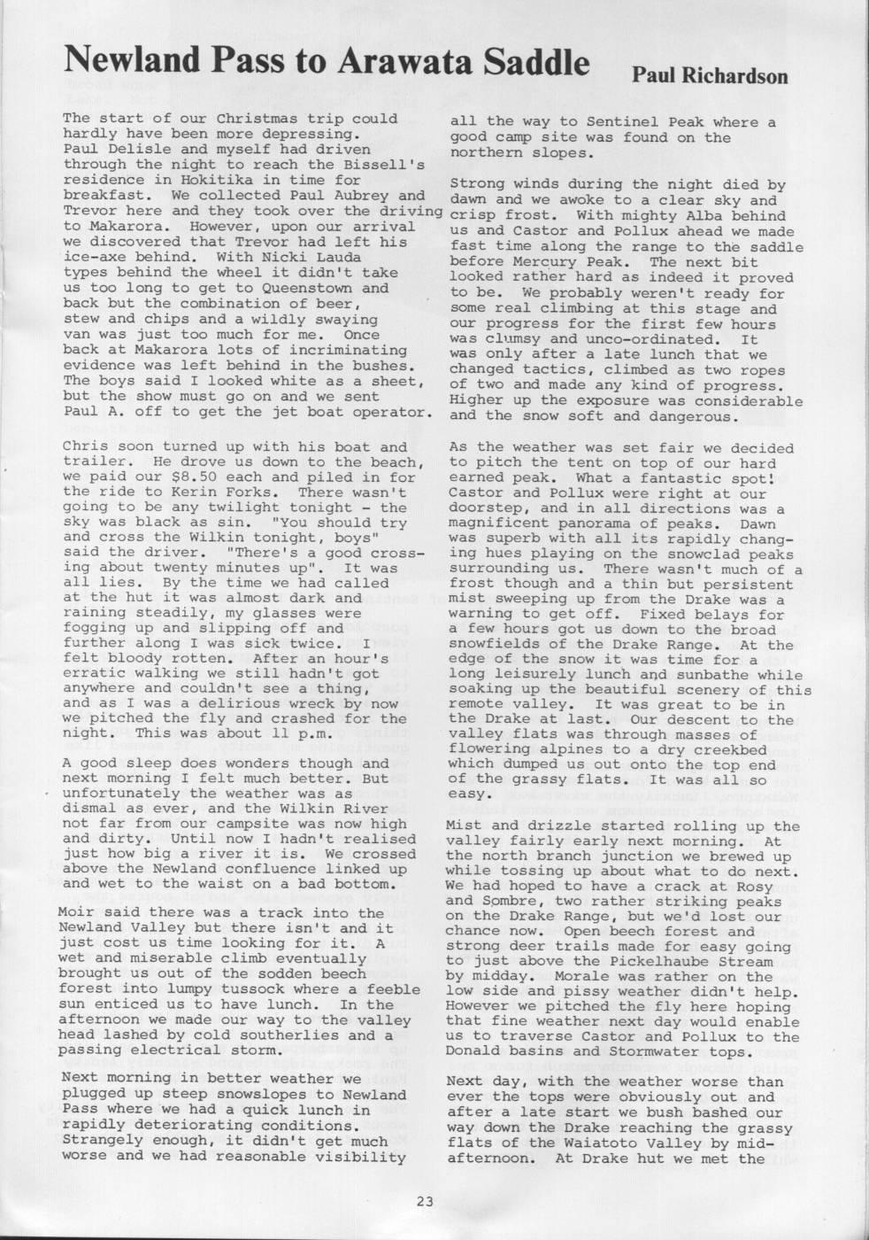 Scanned journal page 1 of 4: Newland Pass to Arawata Saddle