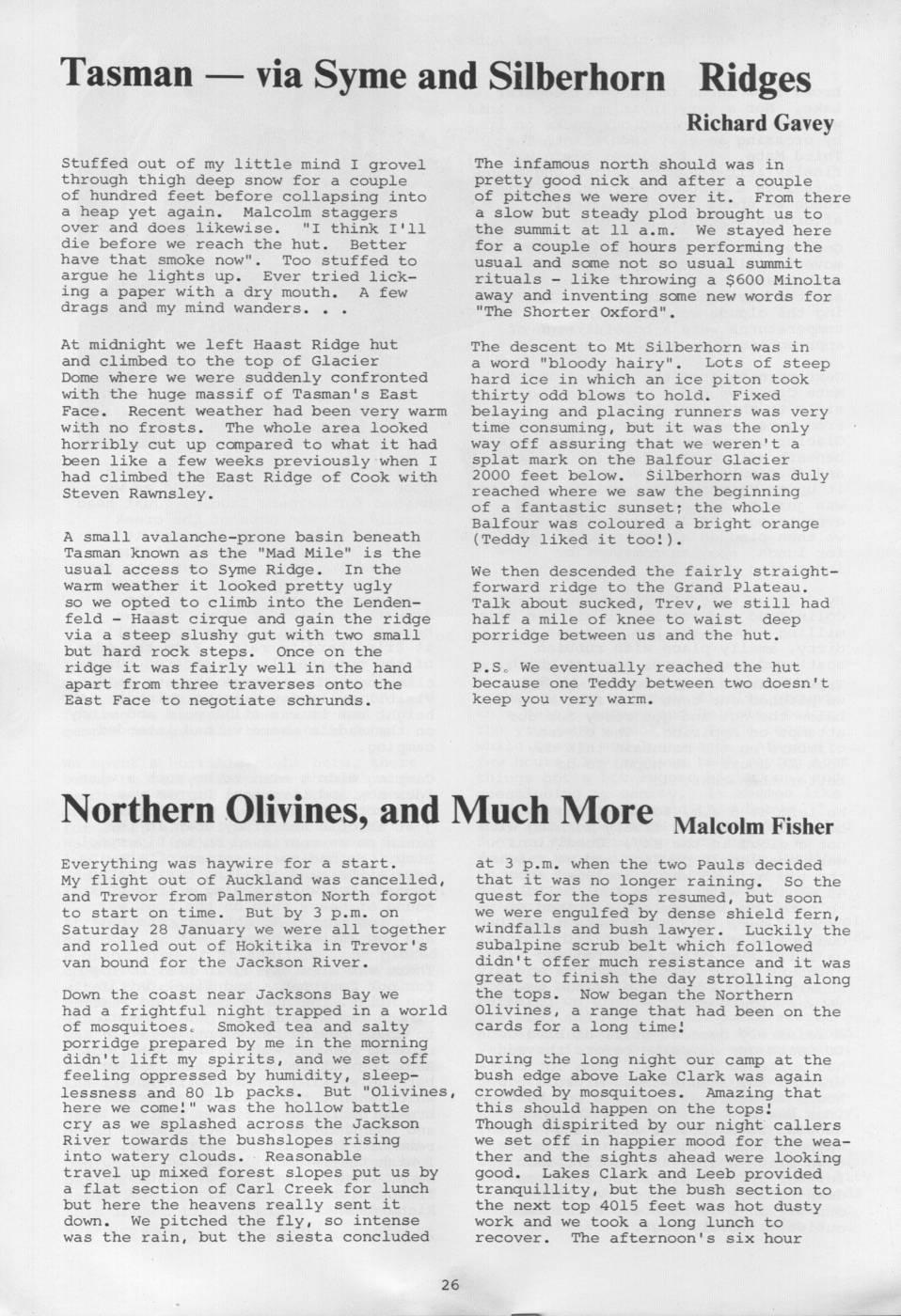 Scanned journal page 1 of 1: Tasman - via Syme and Silberhorn Ridges