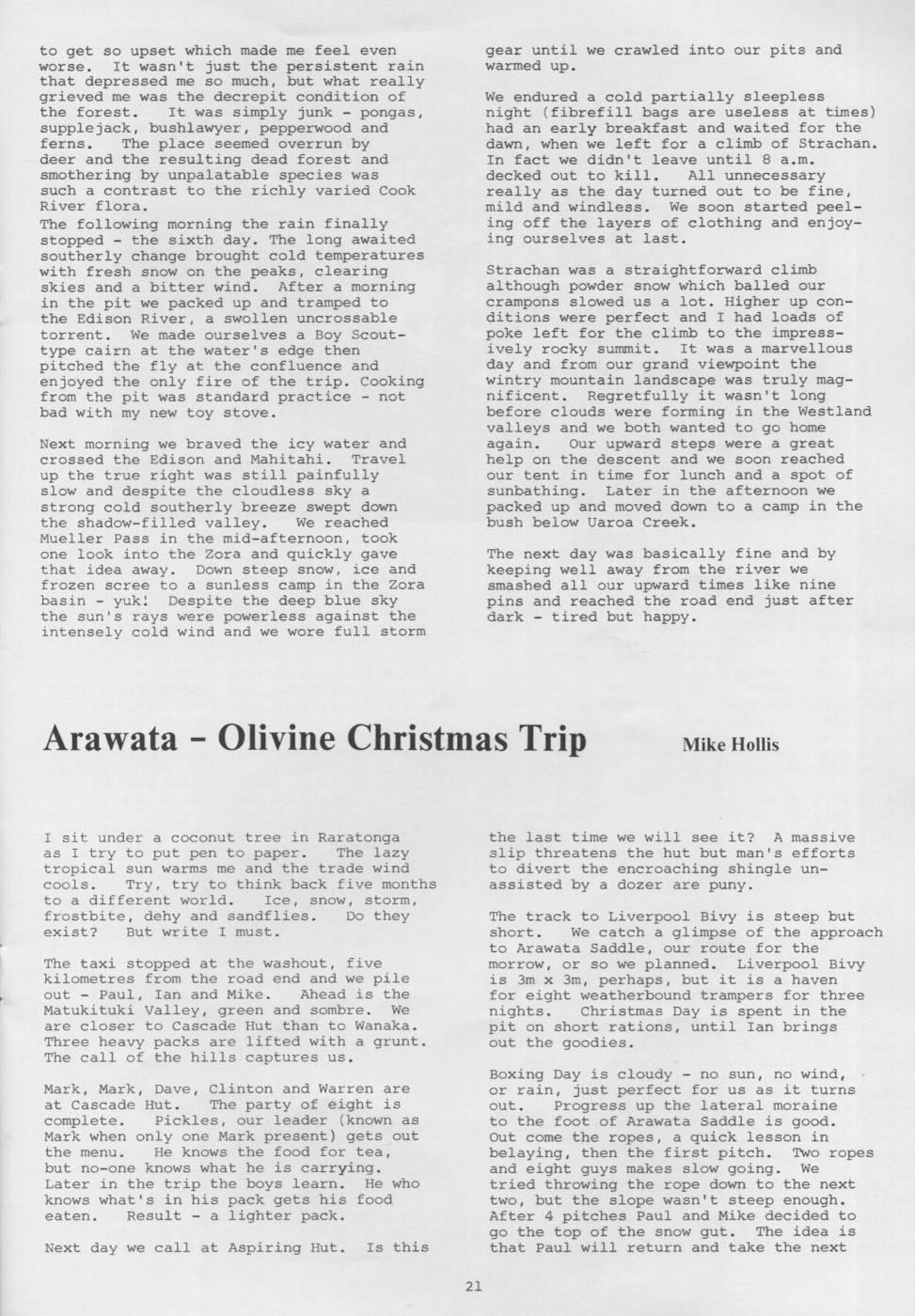 Scanned journal page 1 of 5: Arawata - Olivine Christmas Trip