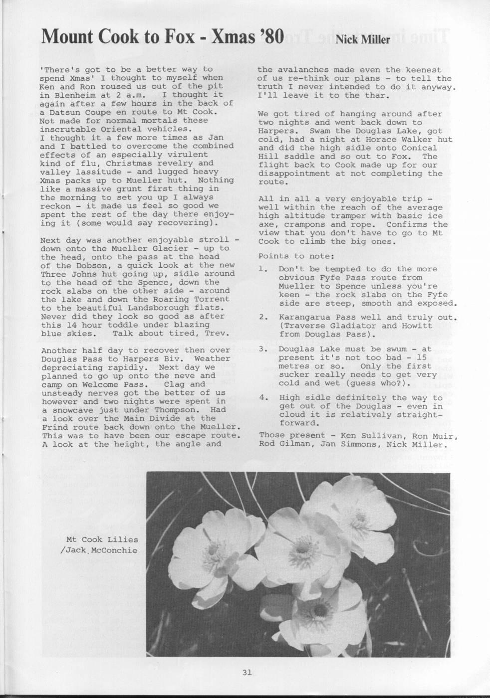 Scanned journal page 1 of 2: Mount Cook to Fox - Xmas '80