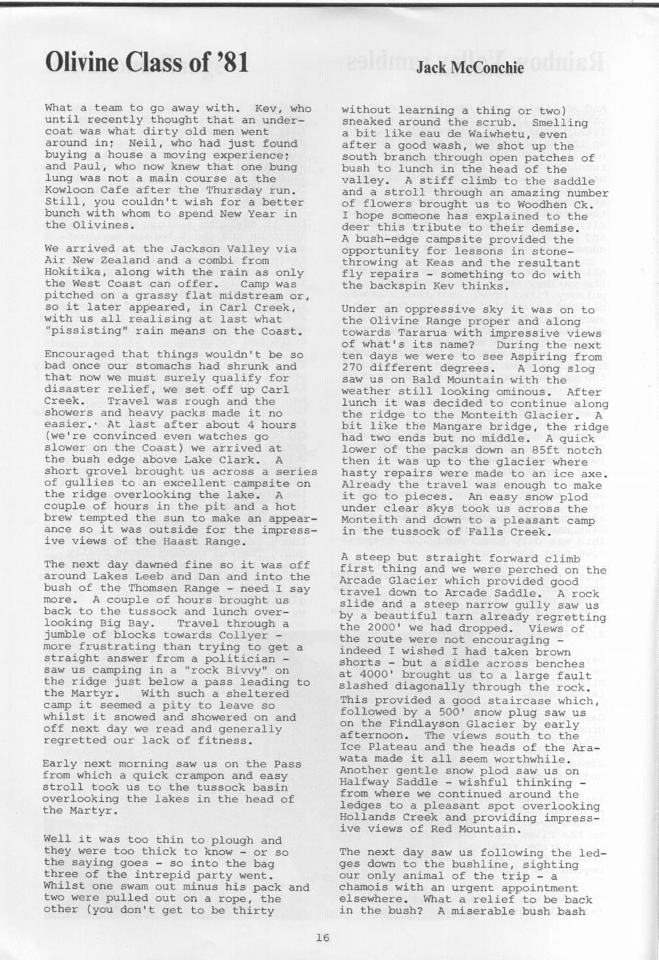 Scanned journal page 1 of 3: Olivine Class of '81