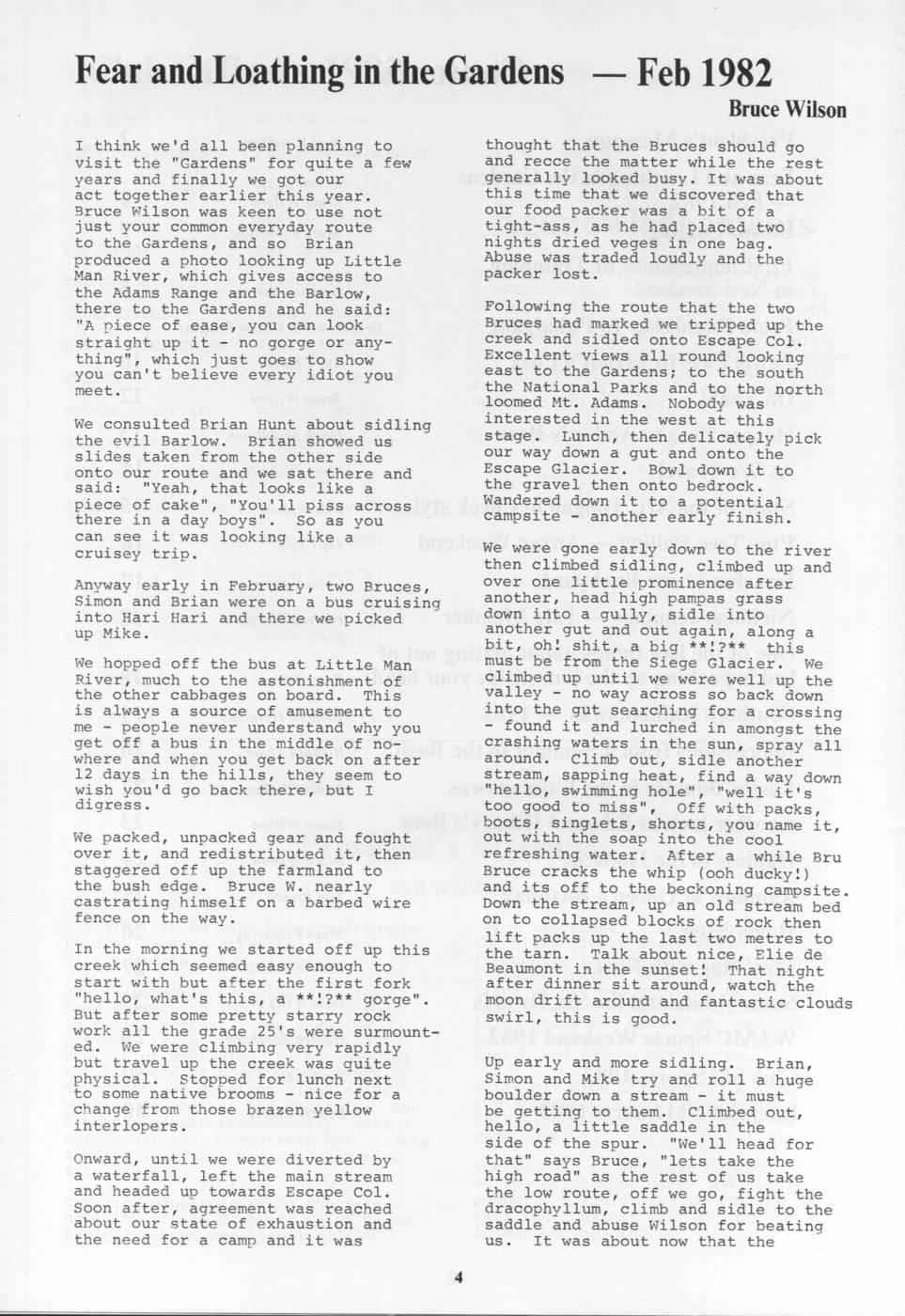 Scanned journal page 1 of 2: Fear and Loathing in the Gardens, Feb 1982