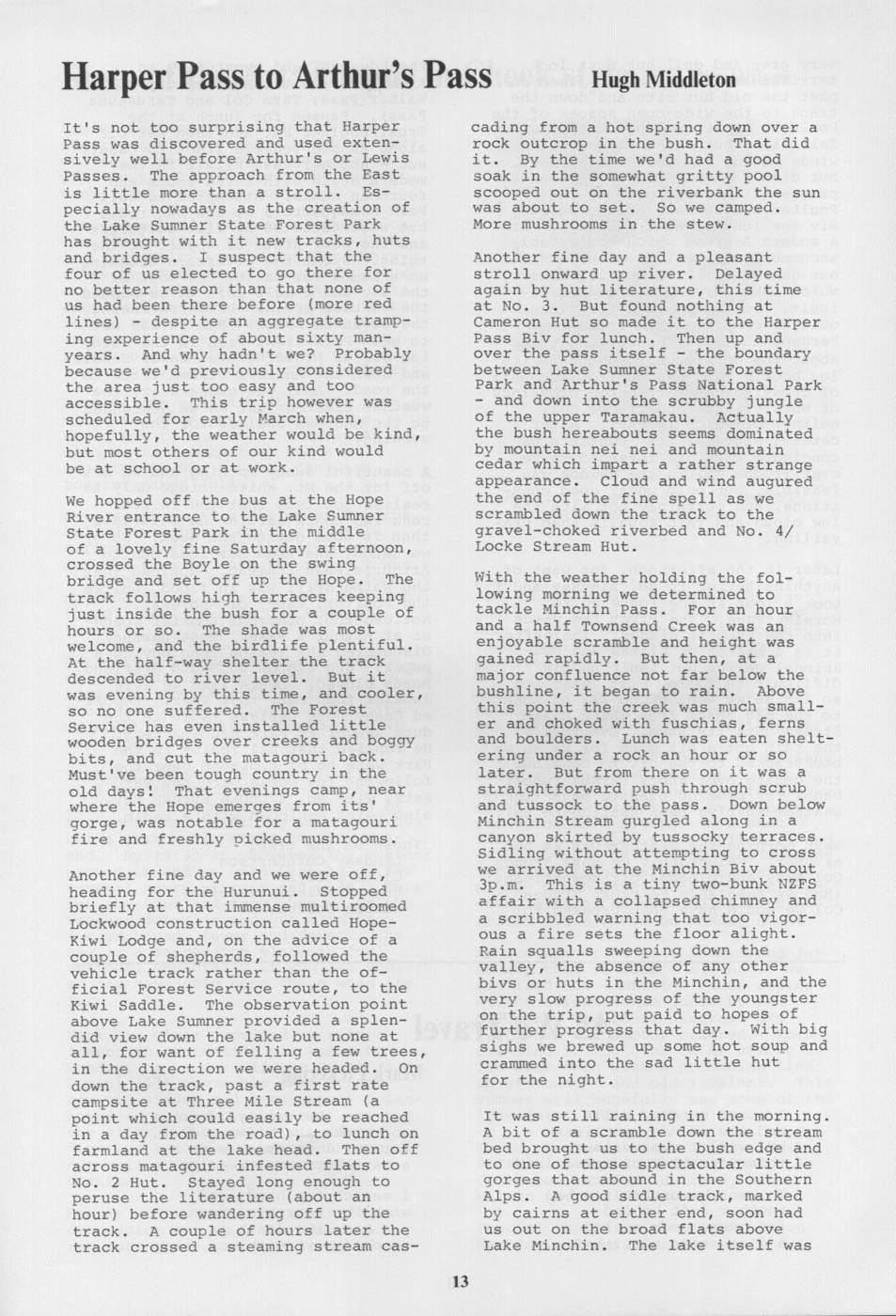 Scanned journal page 1 of 2: Harper Pass to Arthur's Pass