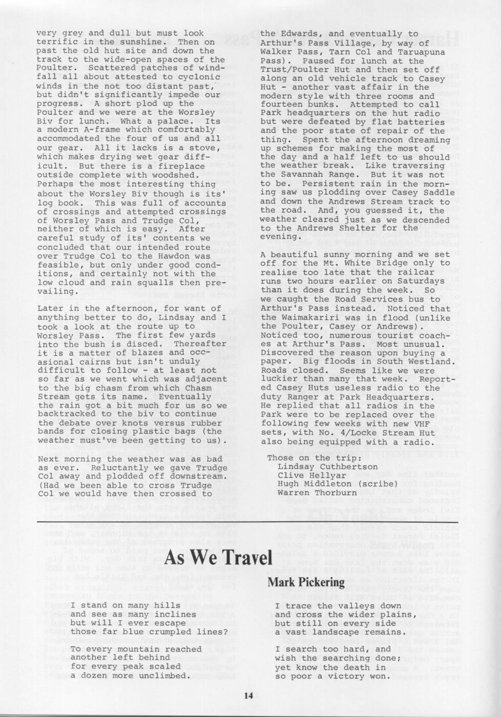 Scanned journal page 2 of 2: Harper Pass to Arthur's Pass