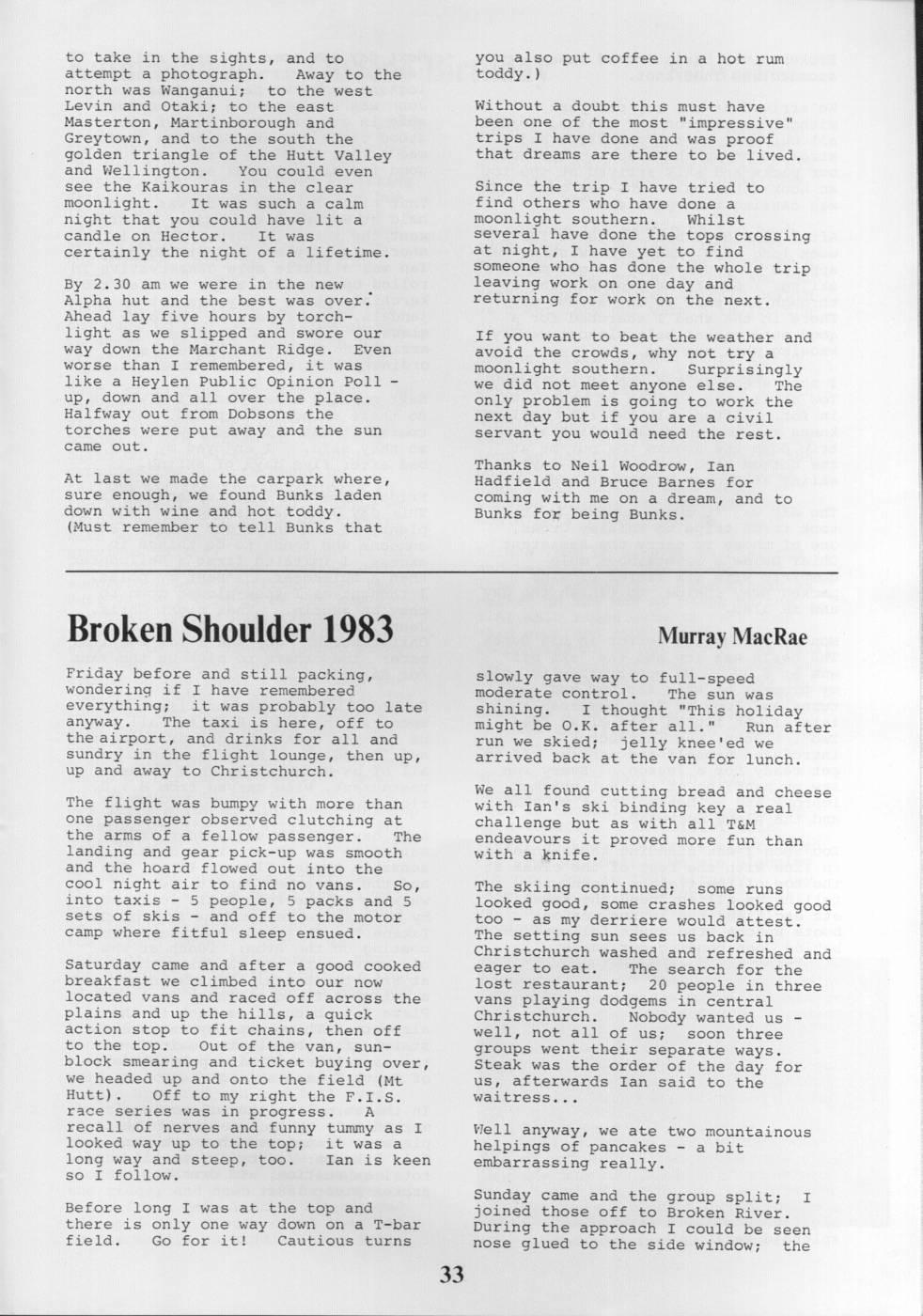 Scanned journal page 1 of 3: Broken Shoulder 1983