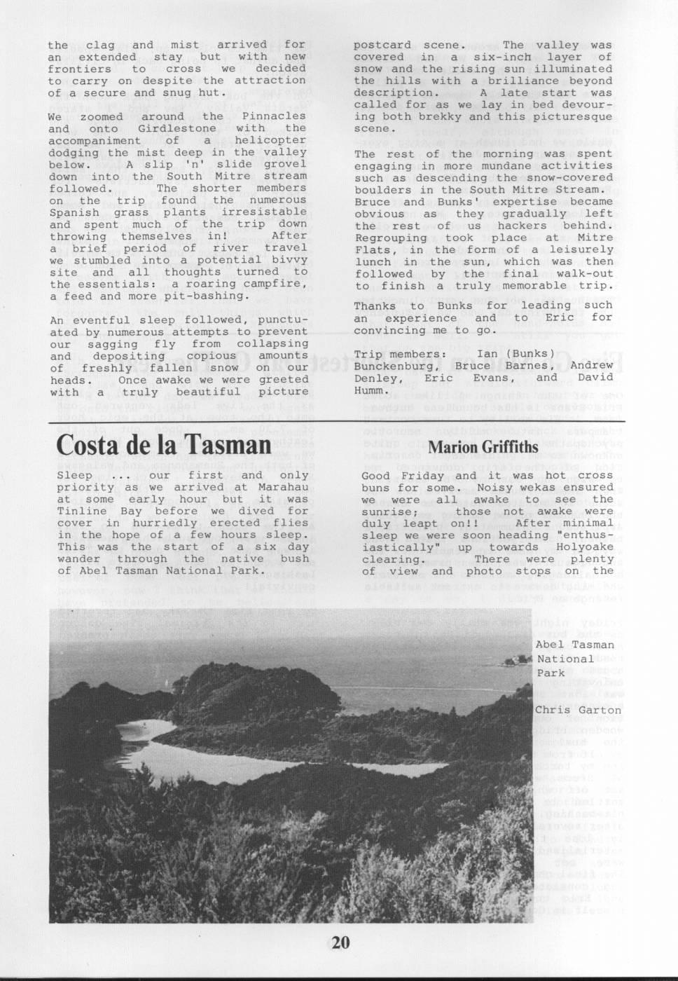 Scanned journal page 1 of 3: Costa de la Tasman
