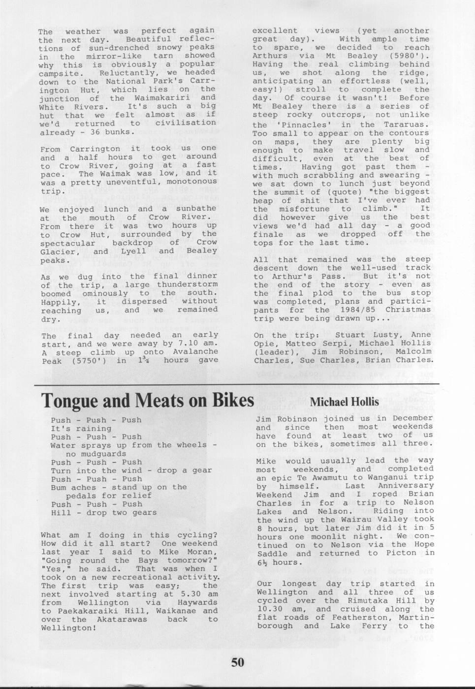 Scanned journal page 1 of 3: Tongue and Meats on Bikes