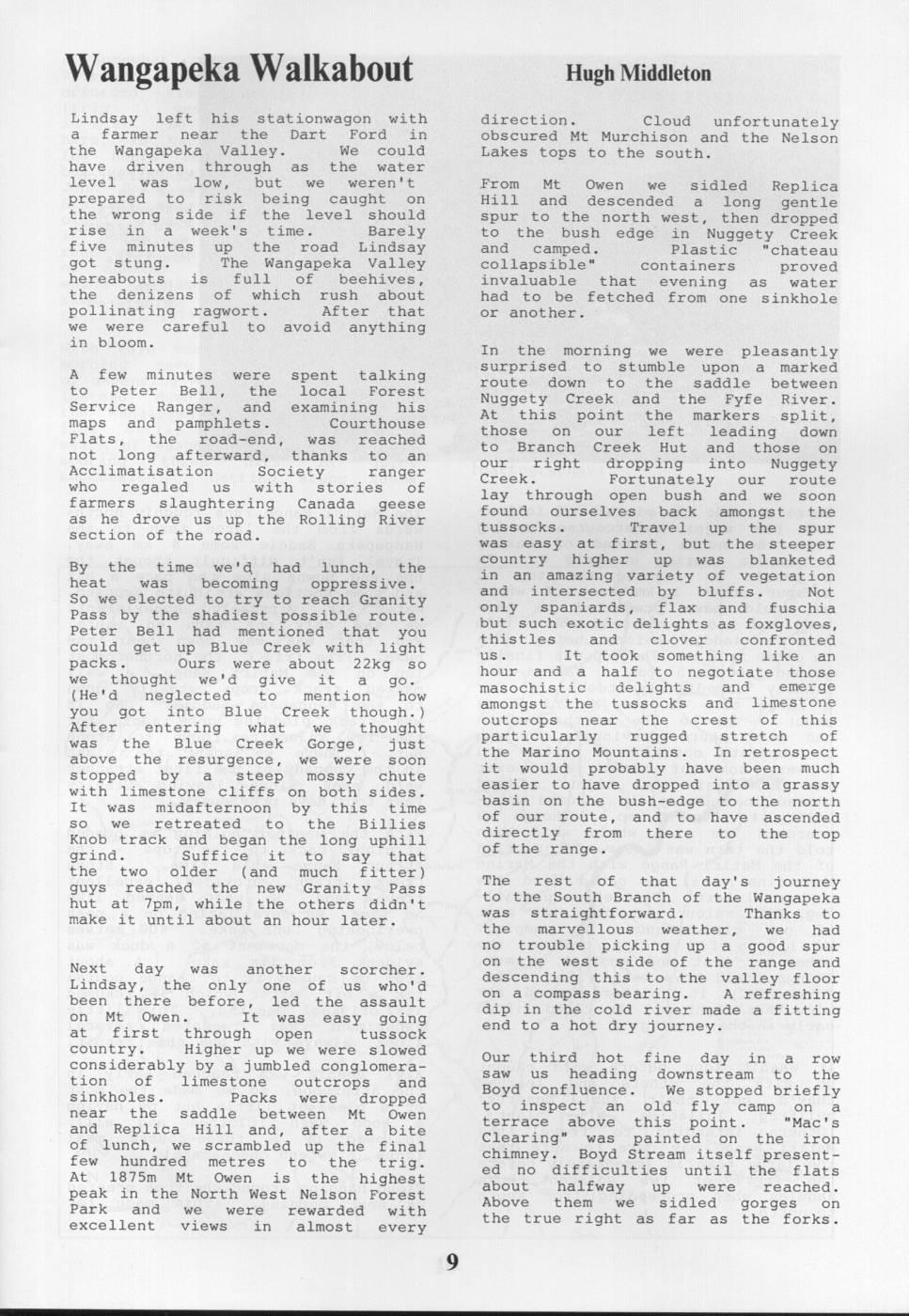 Scanned journal page 1 of 4: Wangapeka Walkabout