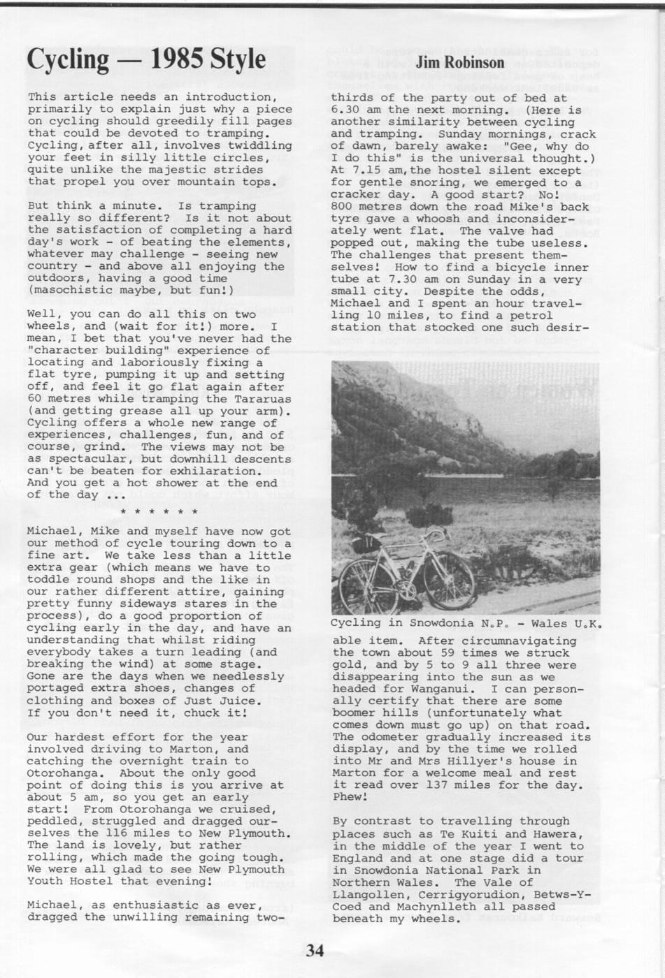 Scanned journal page 1 of 2: Cycling 1985 Style