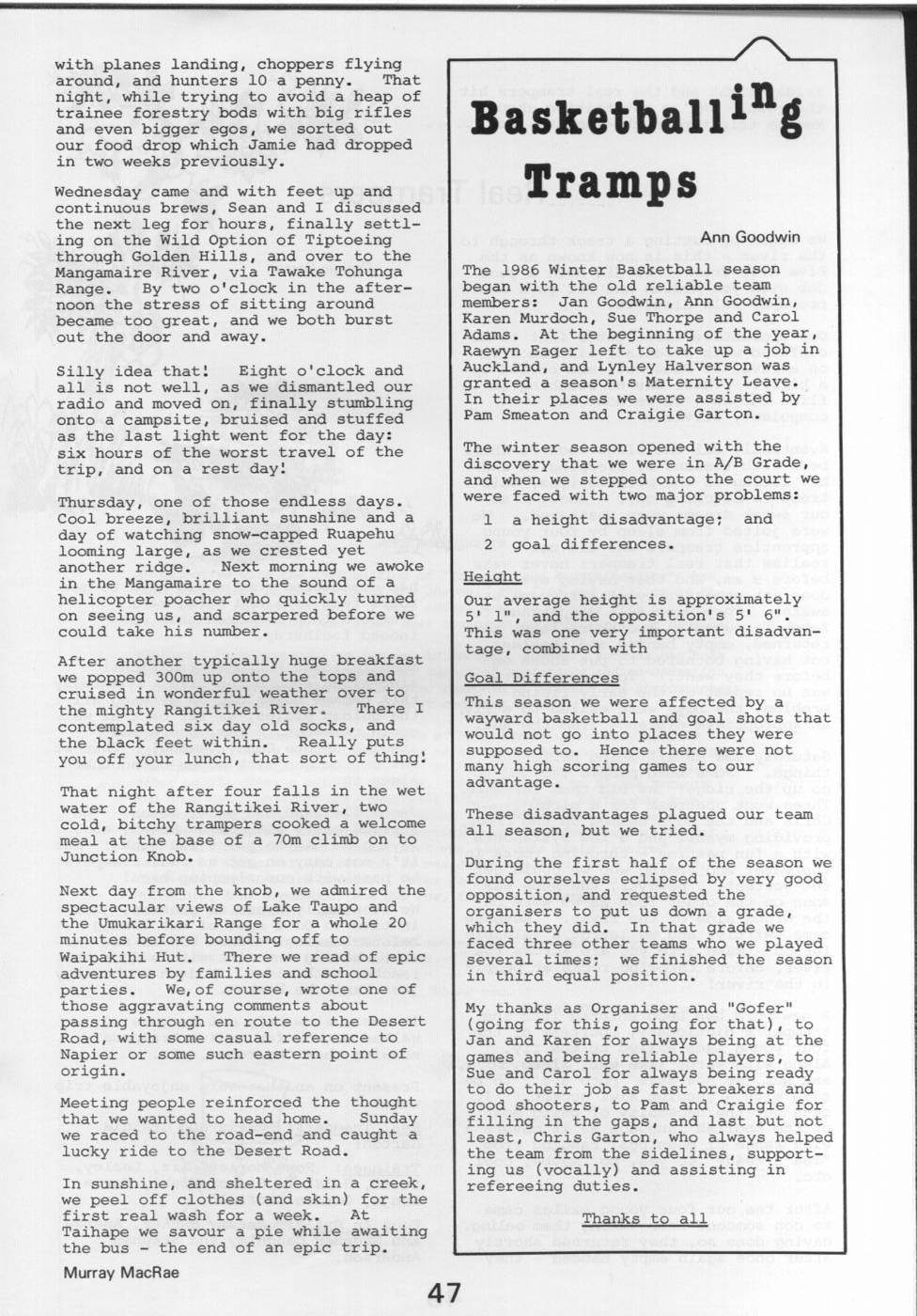Scanned journal page 2 of 2: Kaweka-Kaimanawa East-West Traverse