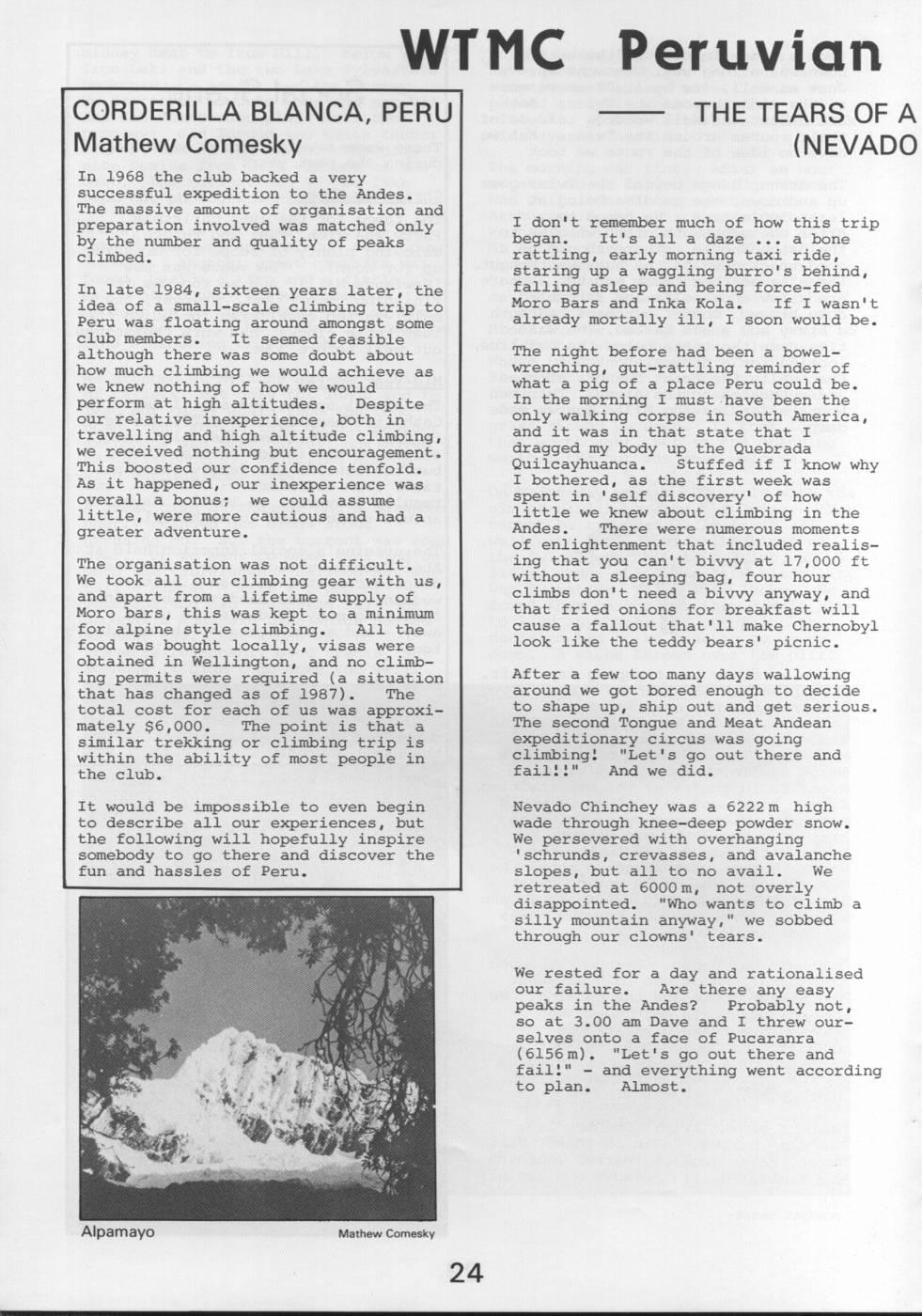 Scanned journal page 1 of 8: WTMC Peruvian Expedition 1986