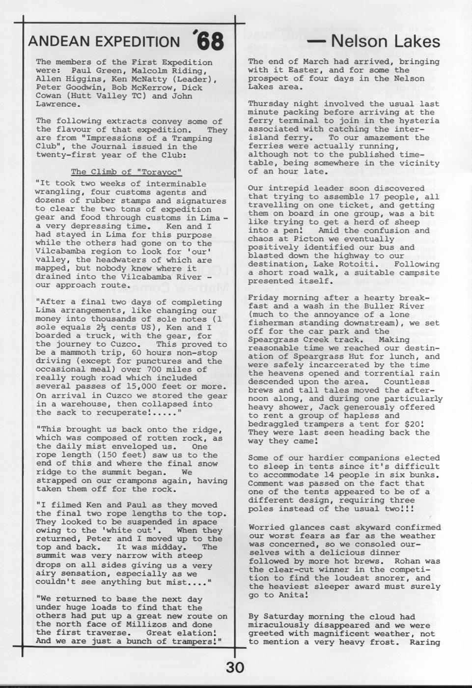 Scanned journal page 7 of 8: WTMC Peruvian Expedition 1986