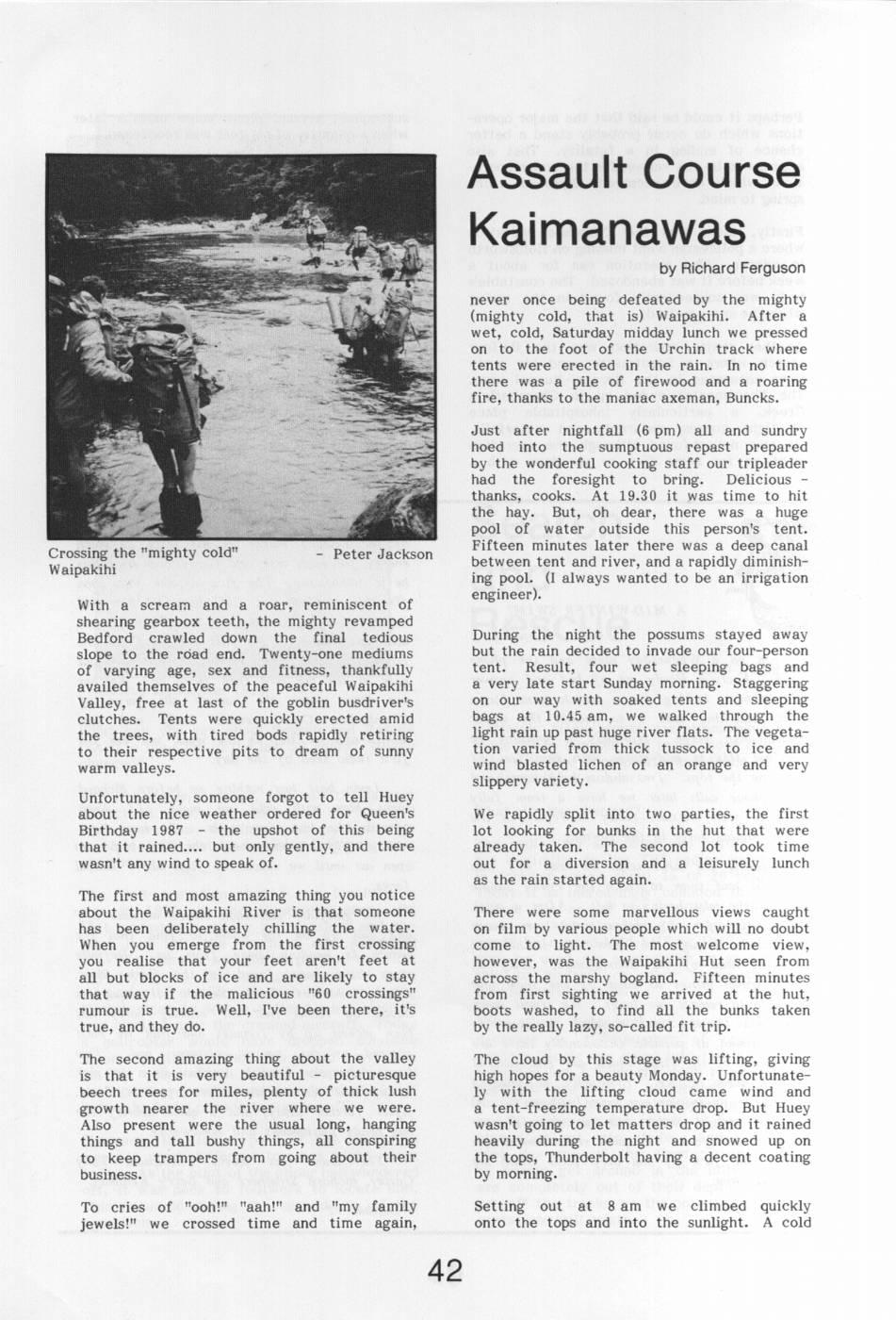 Scanned journal page 1 of 3: Assault Course Kaimanawas