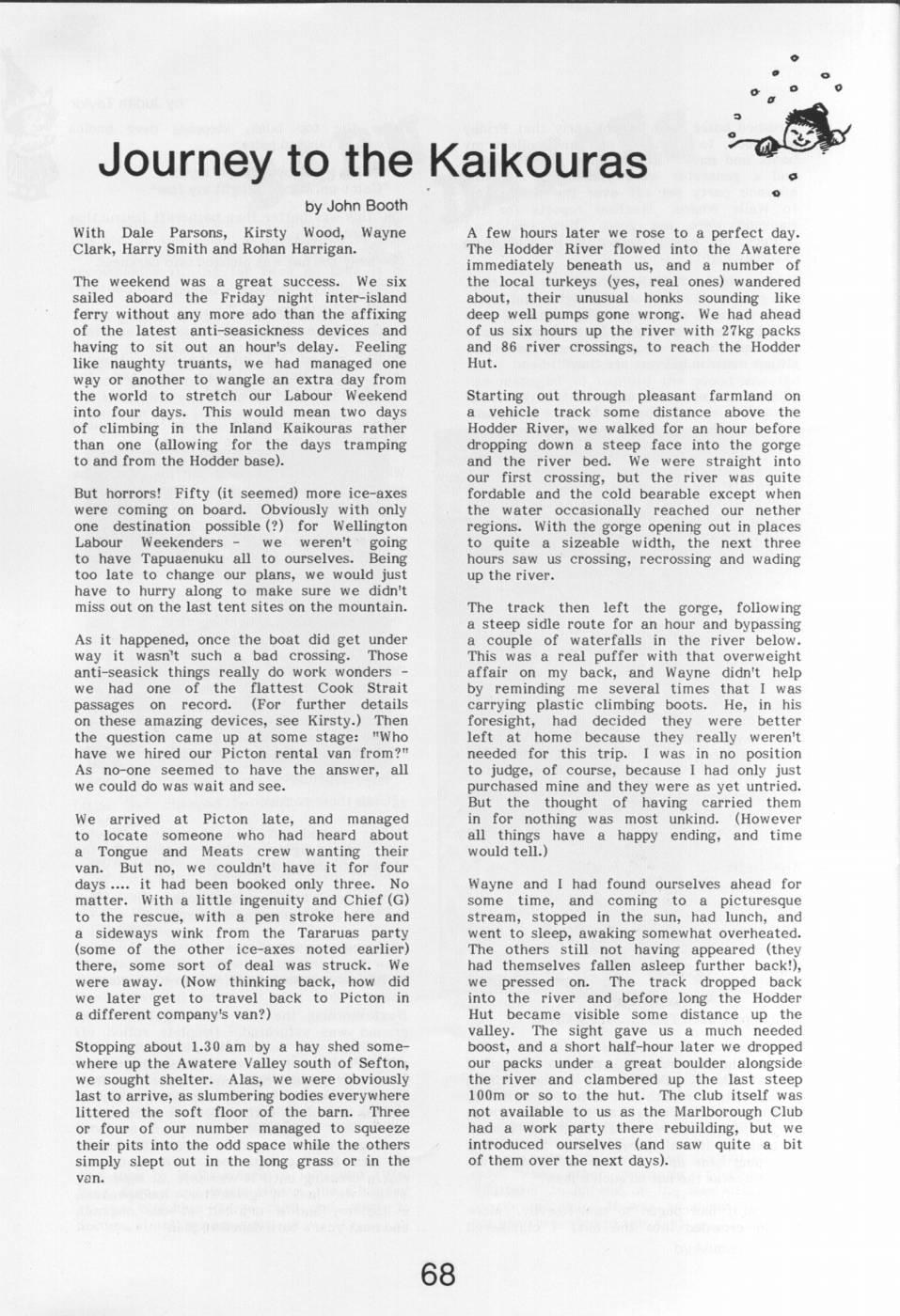 Scanned journal page 1 of 4: Journey to the Kaikouras