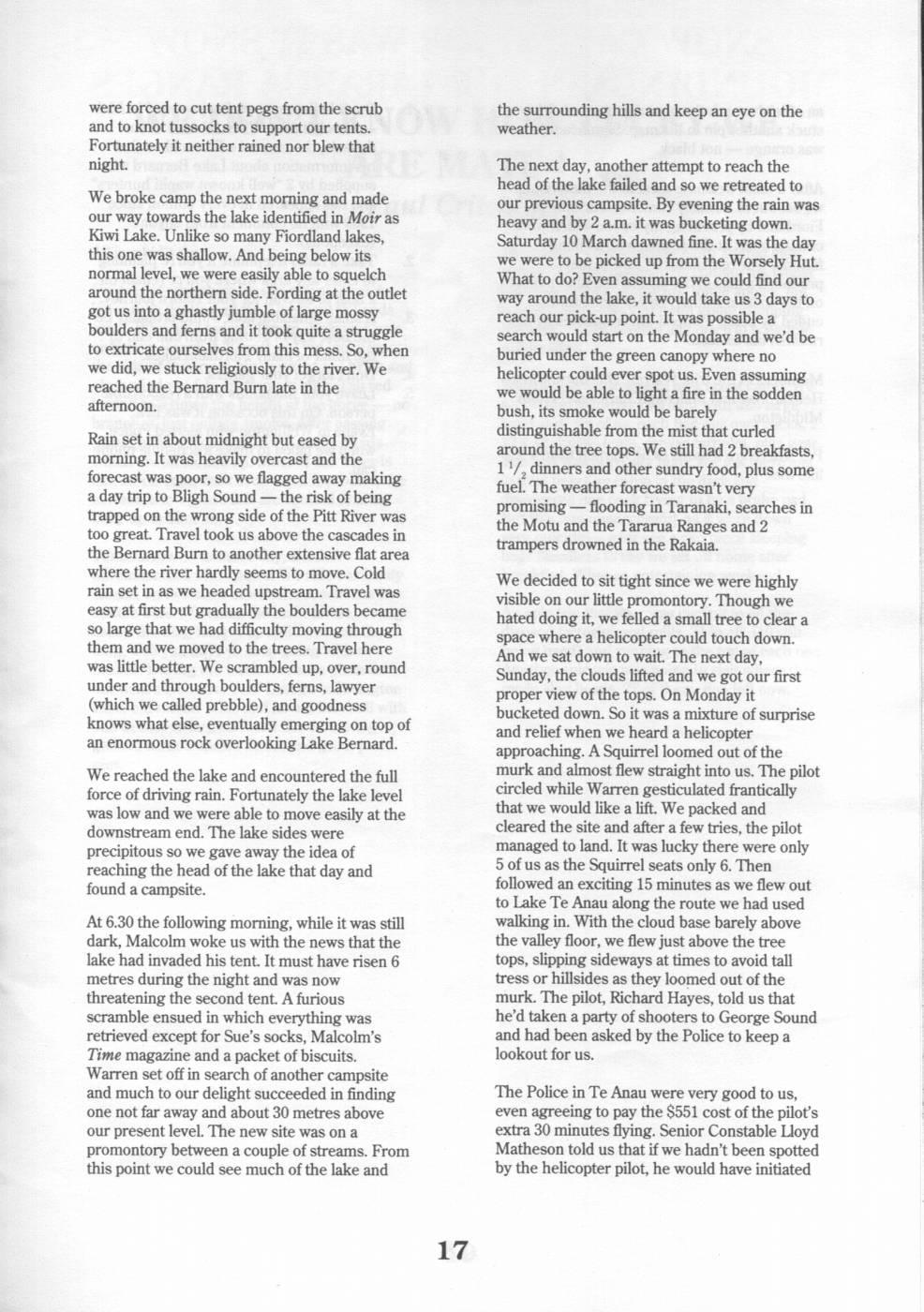 Scanned journal page 3 of 5: Not the Milford Track (1-14 March 1990)