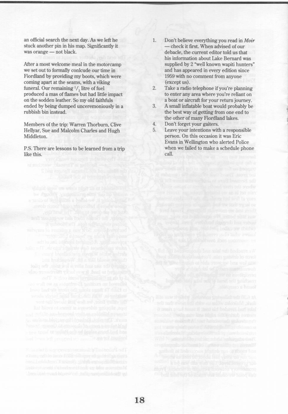 Scanned journal page 4 of 5: Not the Milford Track (1-14 March 1990)