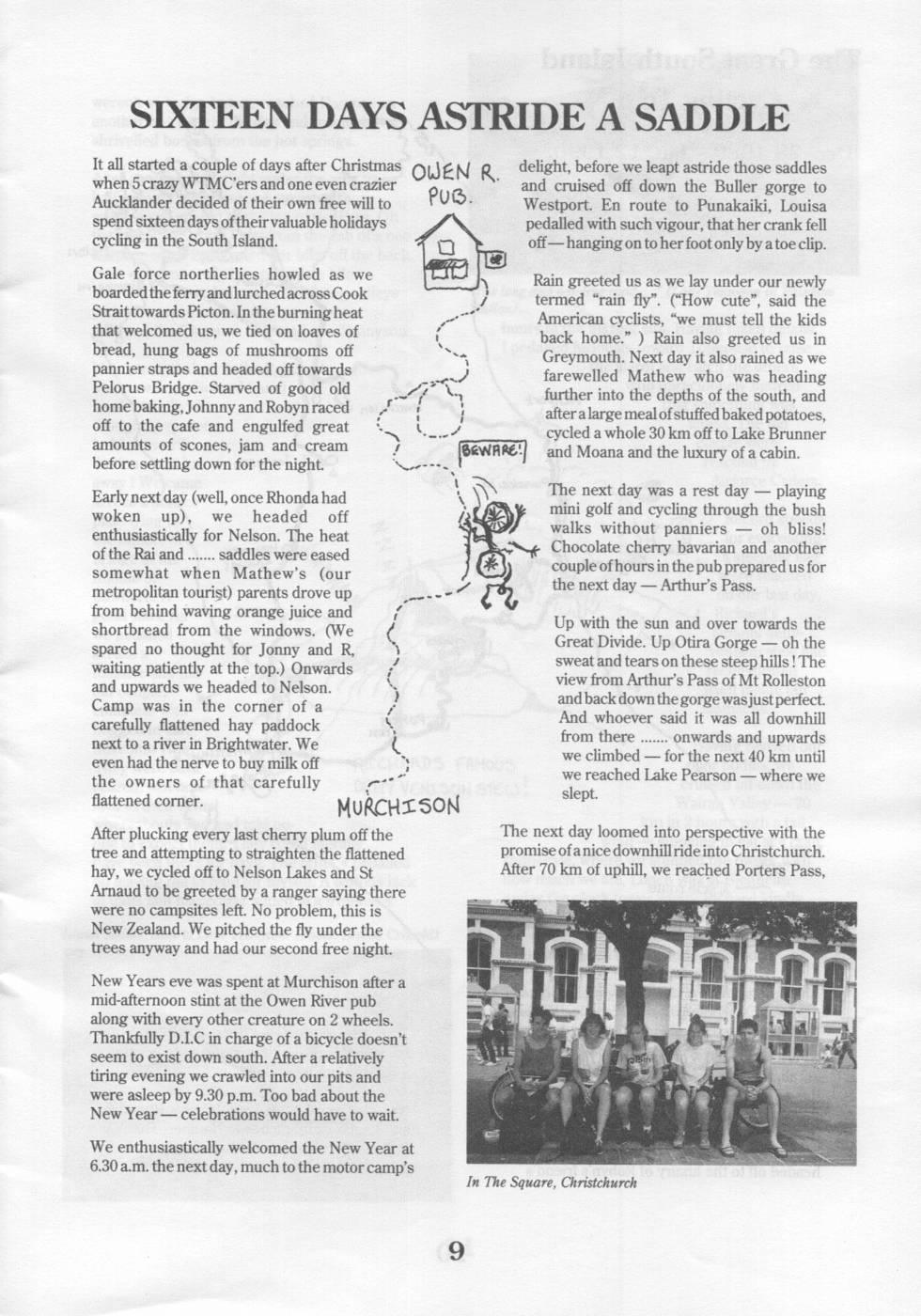 Scanned journal page 1 of 4: Sixteen Days Astride a Saddle (The Great South Island Cycling Trip)