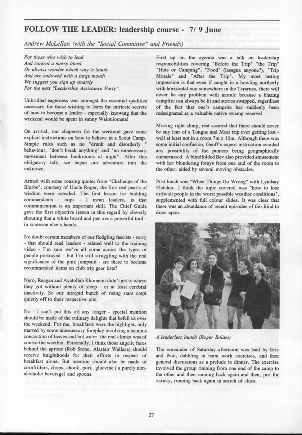 Scanned journal page 1 of 3: Follow the Leader: leadership course 7-9 June
