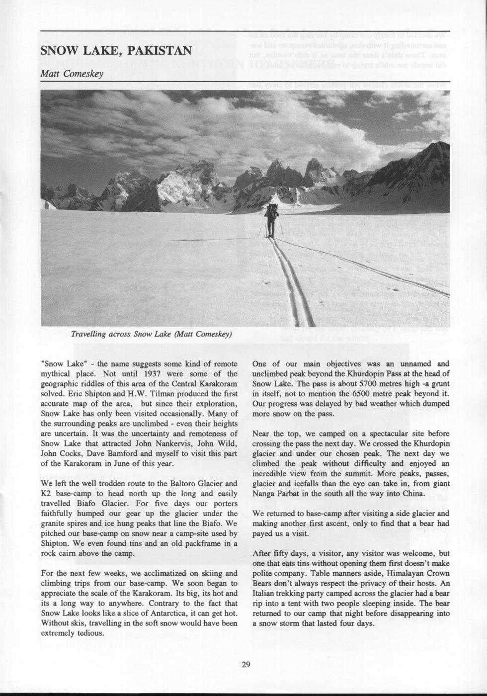 Scanned journal page 1 of 3: Snow Lake, Pakistan