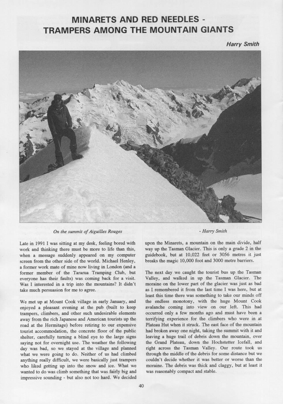 Scanned journal page 1 of 4: Minarets and Red Needles - Trampers Among the Mountain Giants