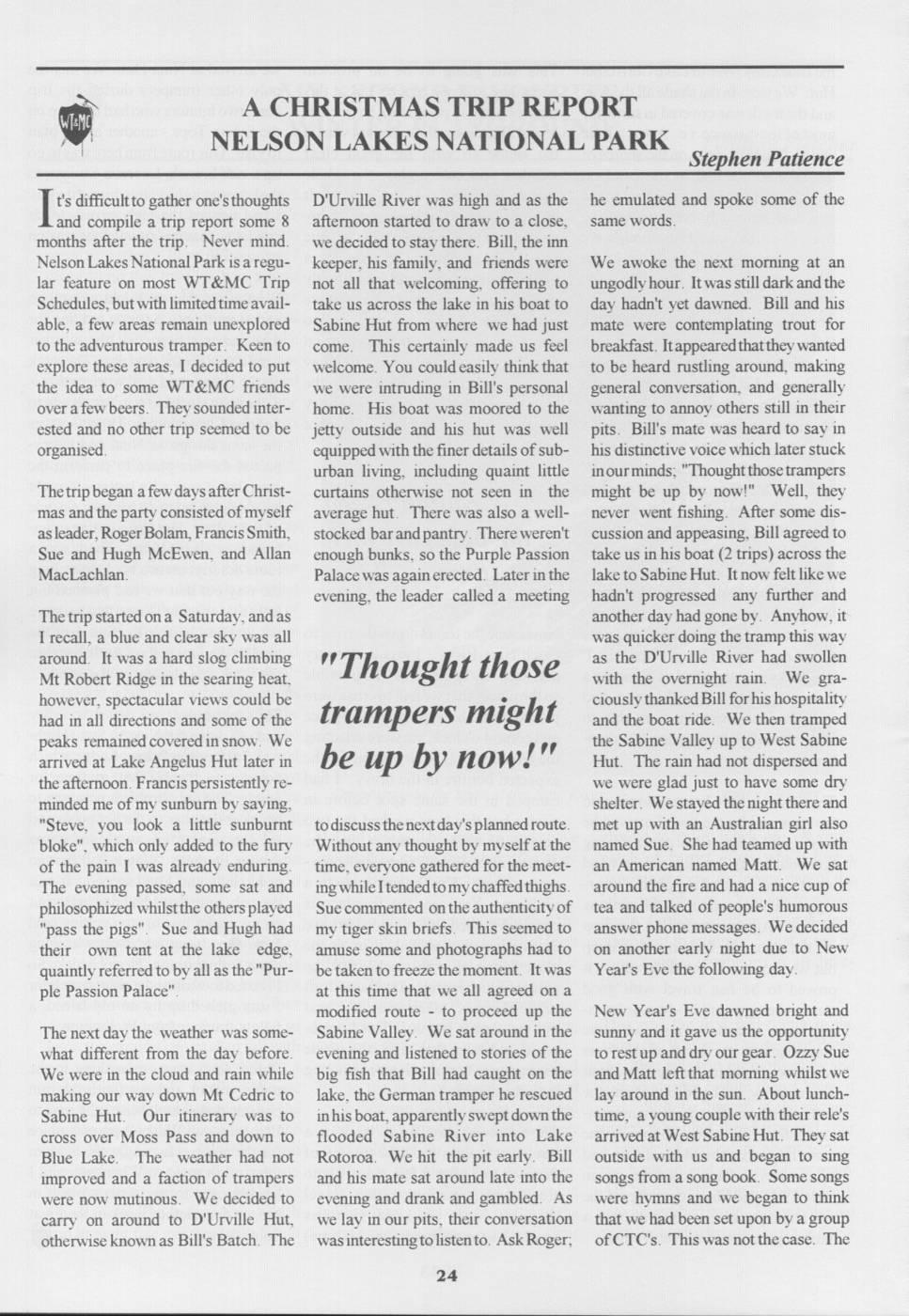 Scanned journal page 1 of 3: A Christmas Trip Report - Nelson Lakes National Park