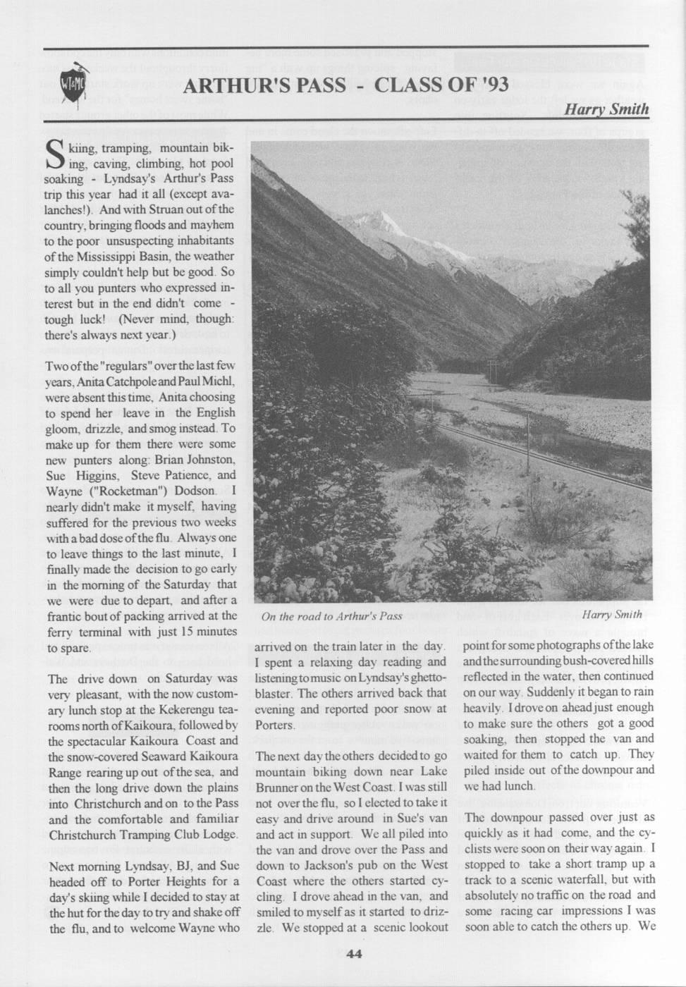 Scanned journal page 1 of 4: Arthur's Pass - Class of '93