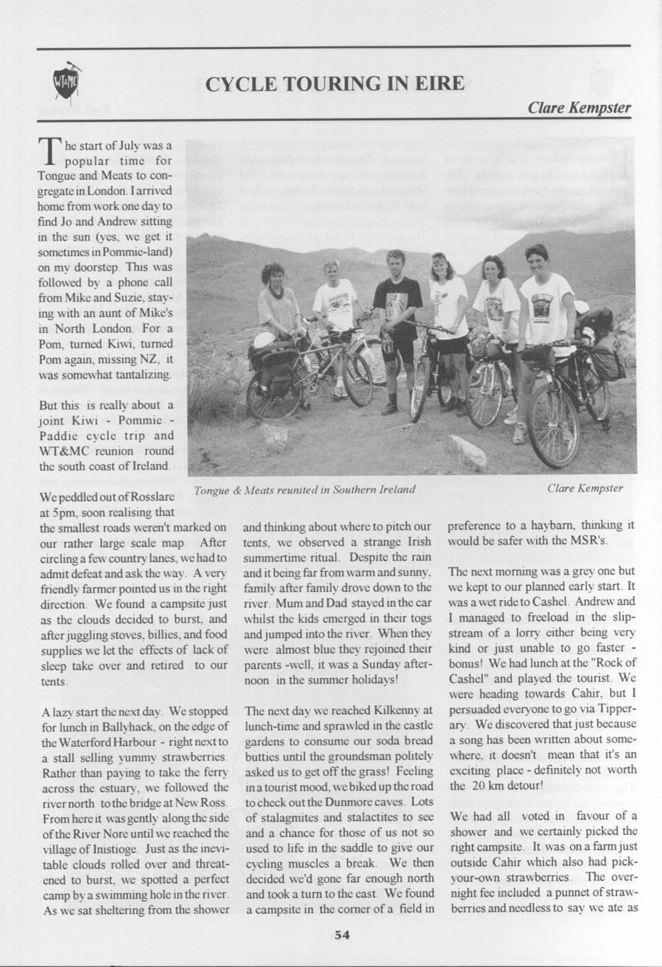 Scanned journal page 1 of 3: Cycle Touring in Eire