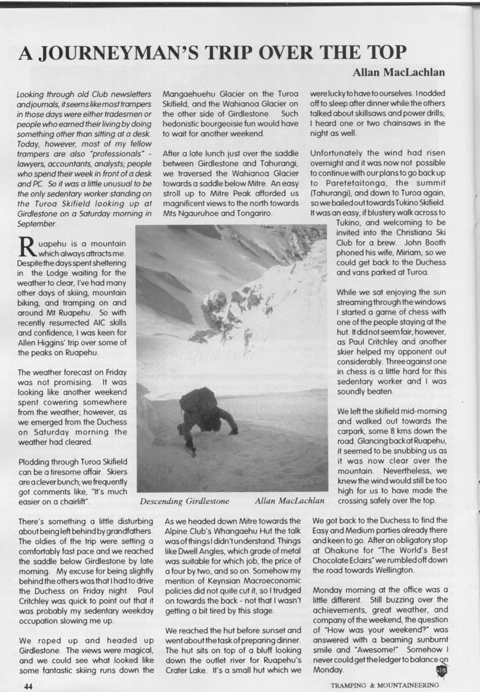 Scanned journal page 1 of 2: A Journeyman's Trip Over the Top