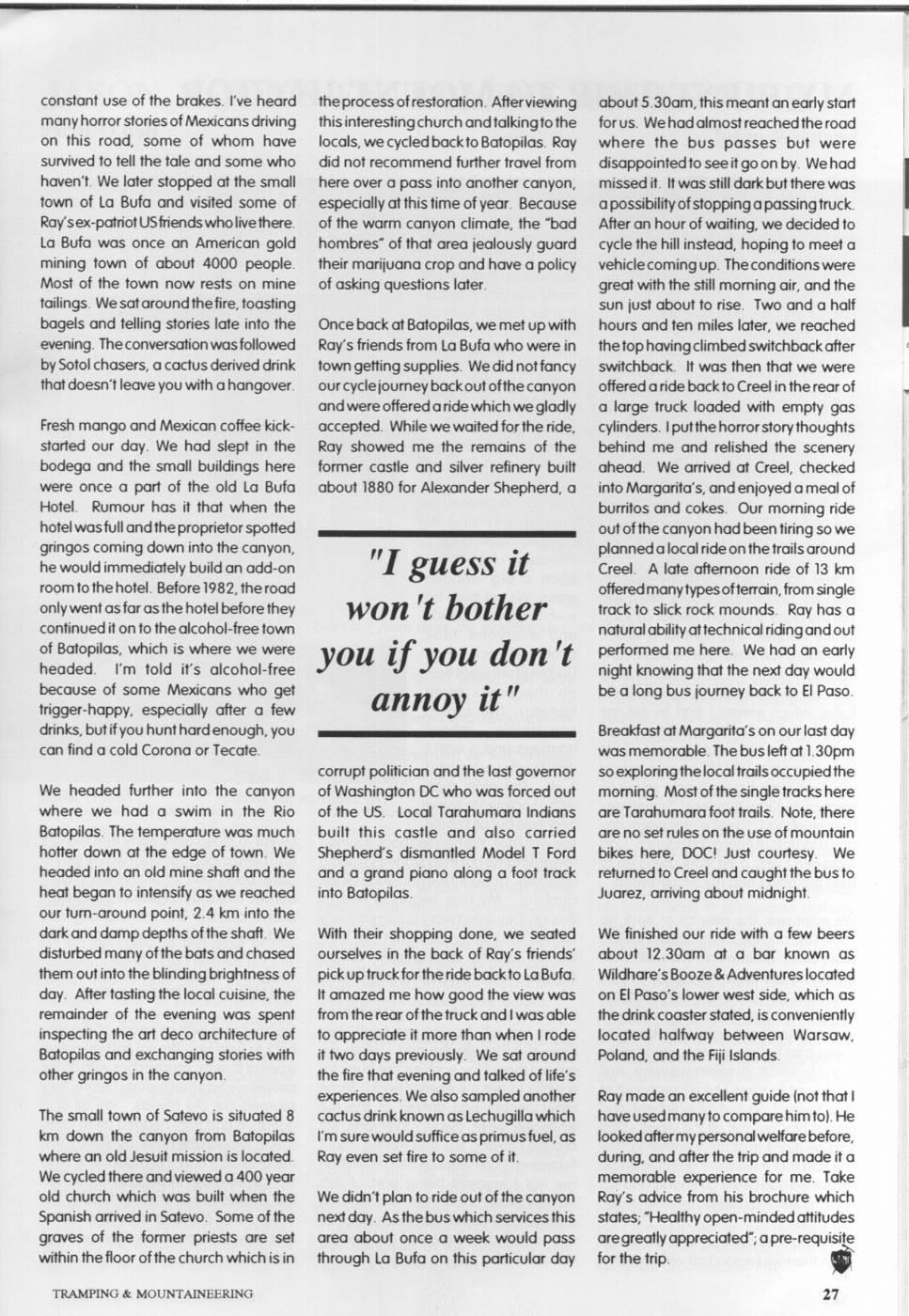 Scanned journal page 2 of 3: Mexico's Copper Canyon by Mountain Bike