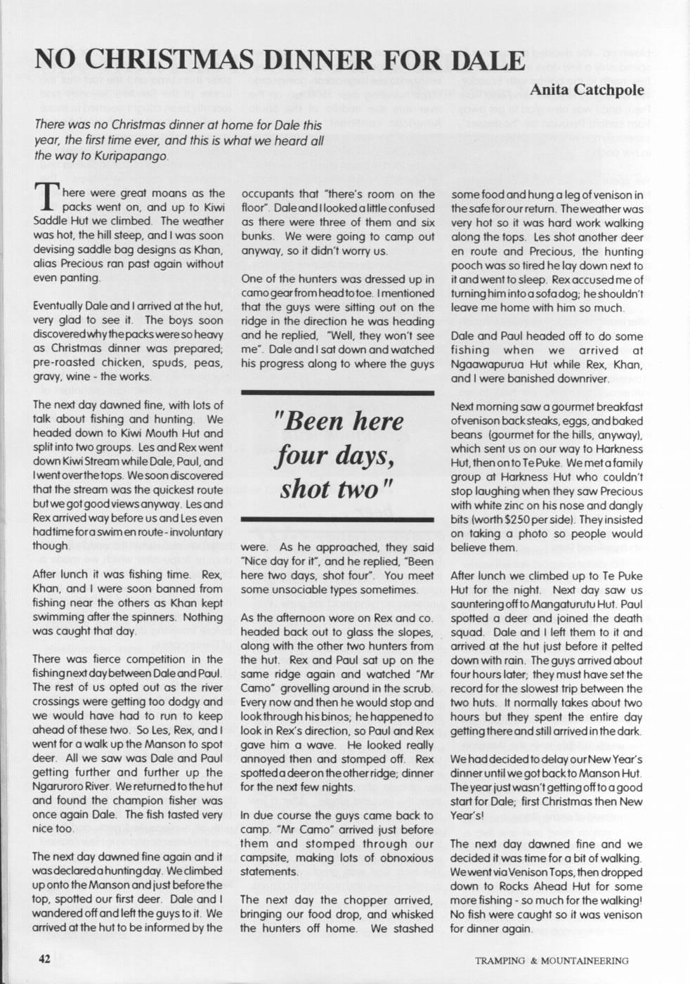 Scanned journal page 1 of 3: No Christmas Dinner for Dale