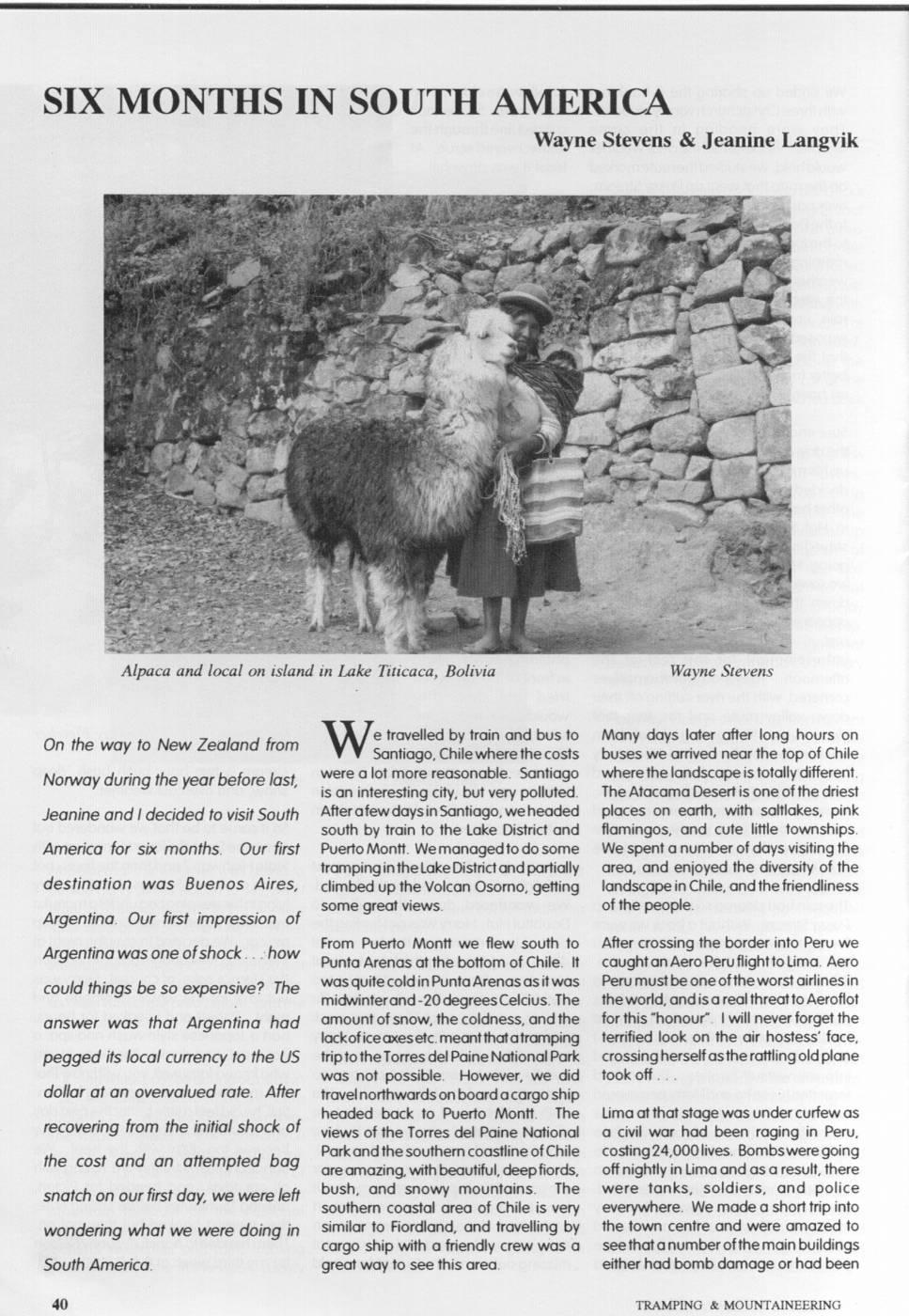 Scanned journal page 1 of 3: Six Months in South America