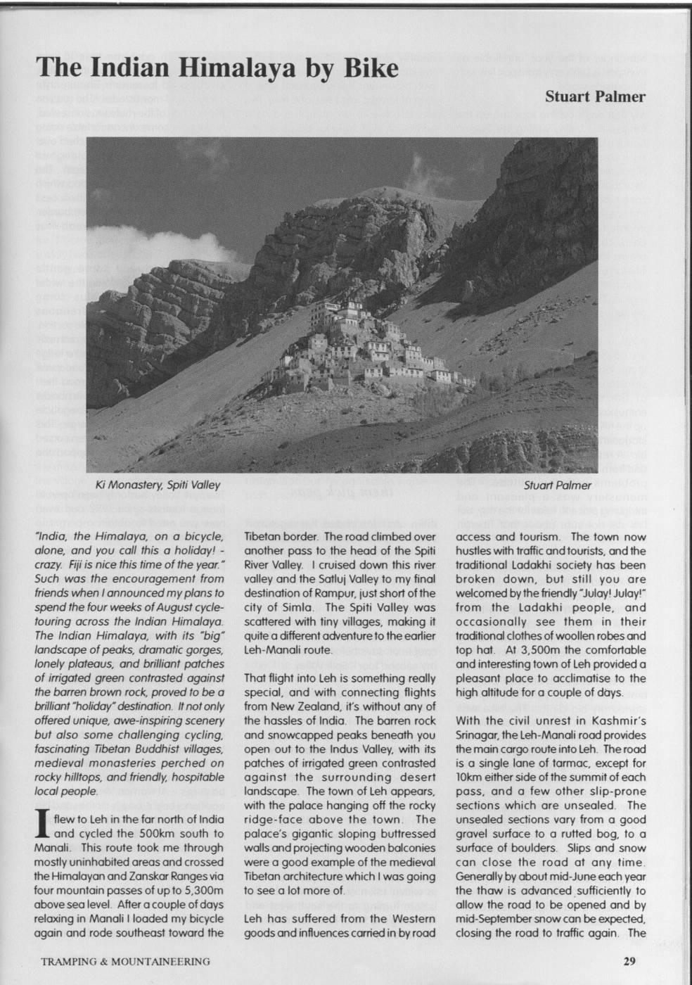 Scanned journal page 1 of 4: The Indian Himalaya by Bike