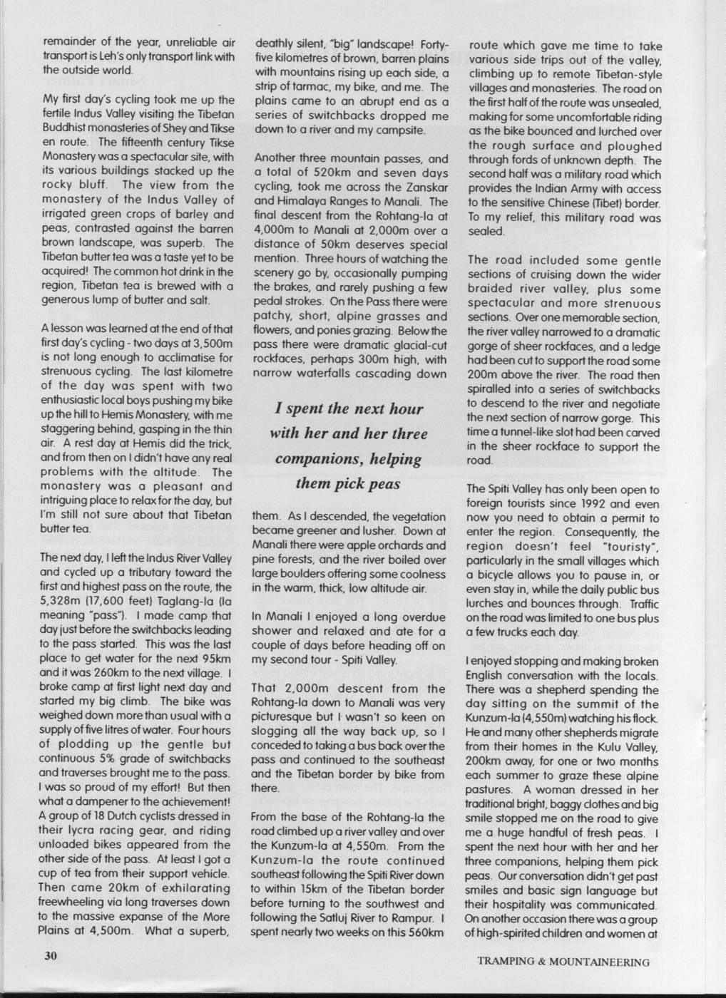 Scanned journal page 2 of 4: The Indian Himalaya by Bike