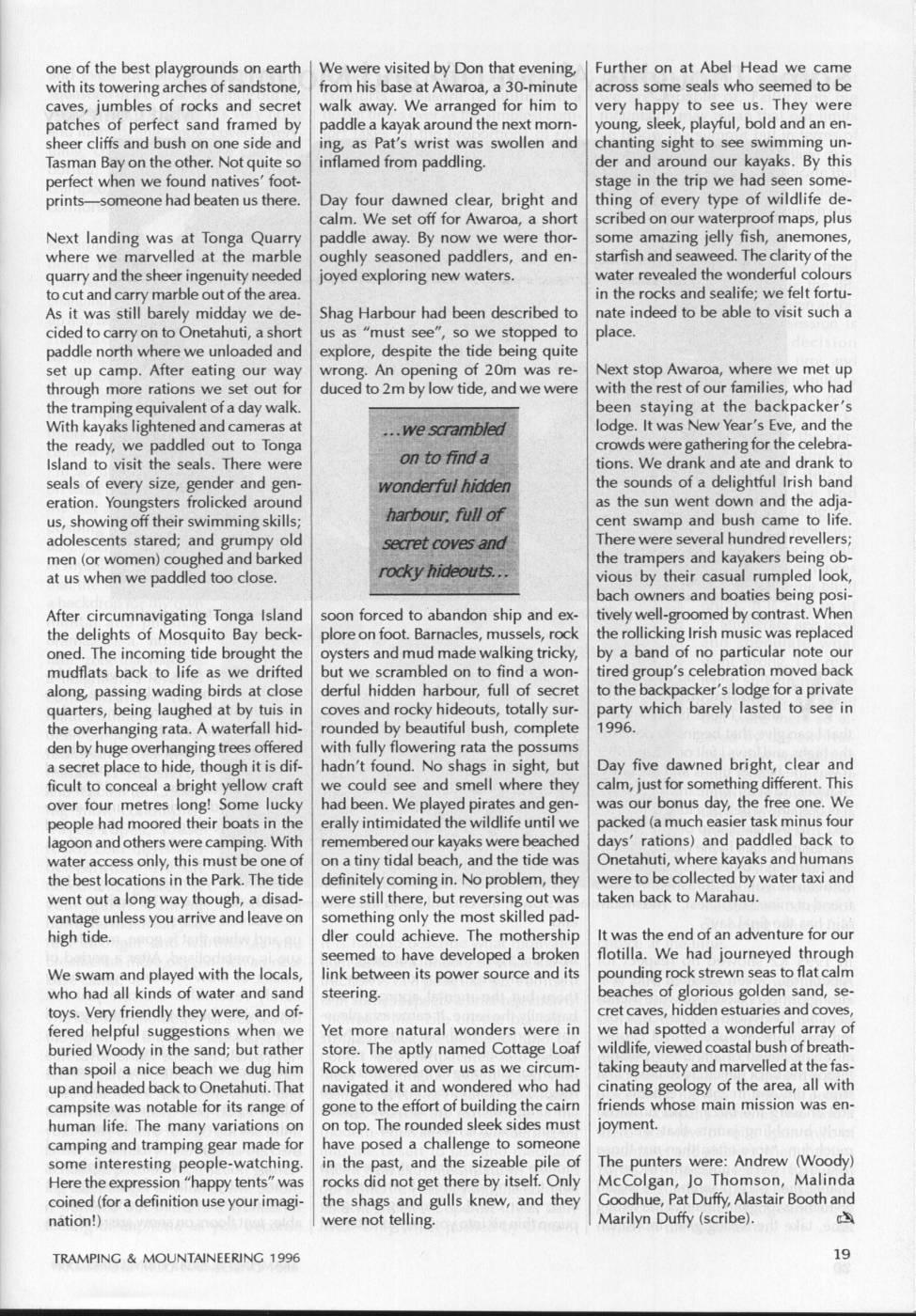 Scanned journal page 2 of 3: New Year in Abel Tasman National Park