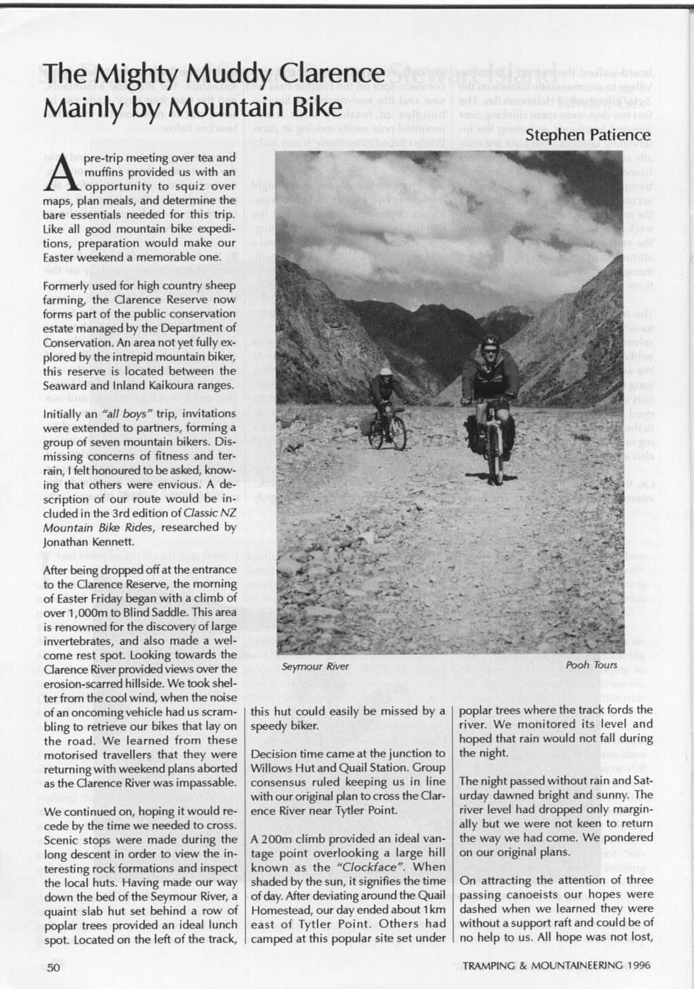 Scanned journal page 1 of 3: The Mighty Muddy Clarence Mainly by Mountain Bike