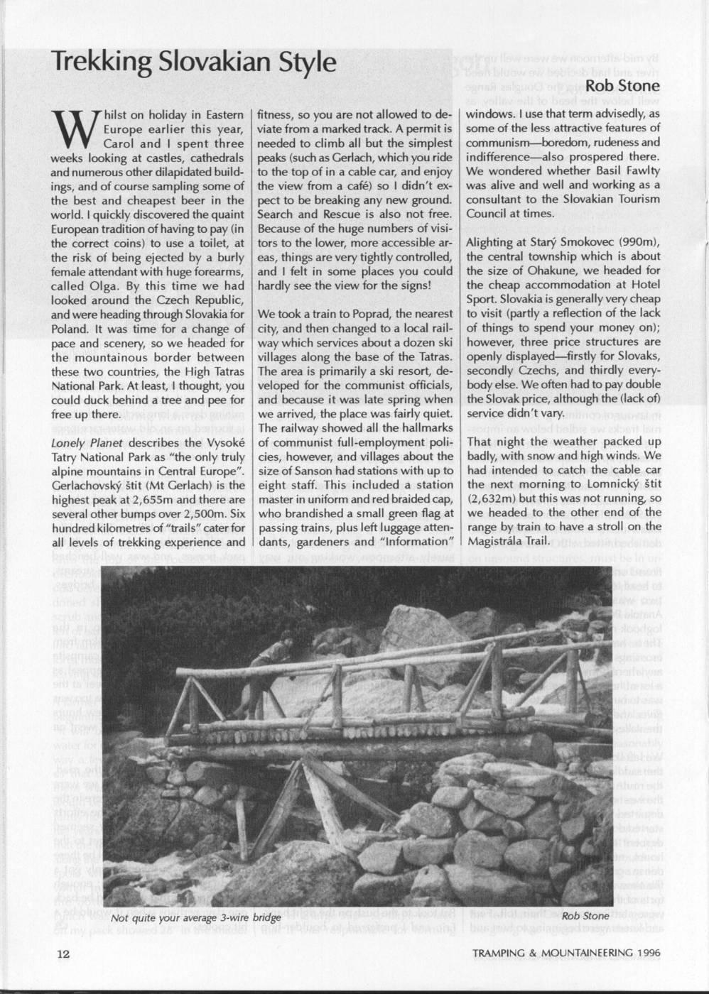 Scanned journal page 1 of 4: Trekking Slovakian Style