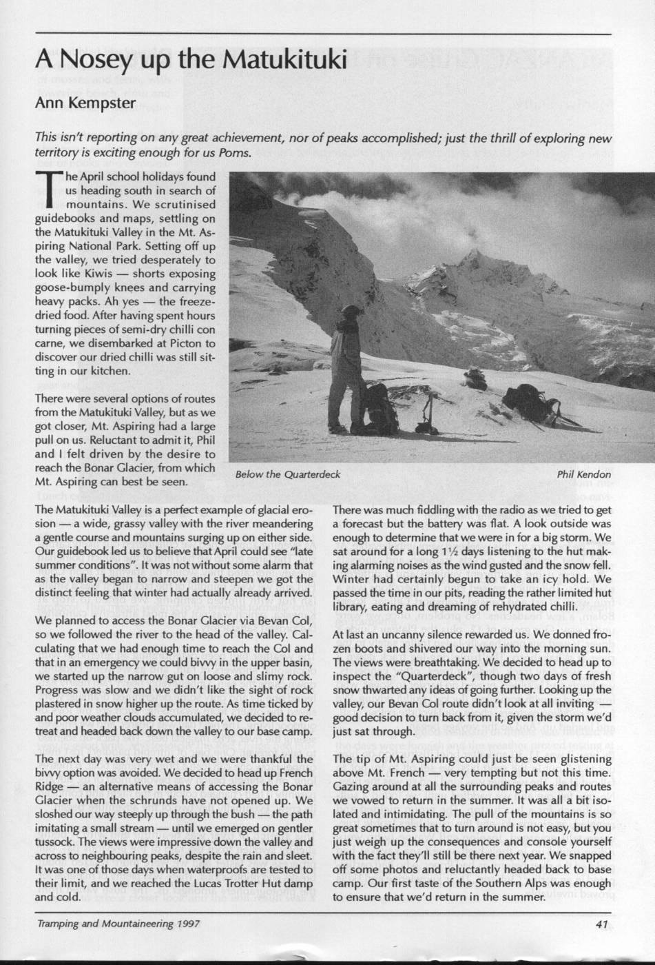 Scanned journal page 1 of 2: A Nosey up the Matukituki