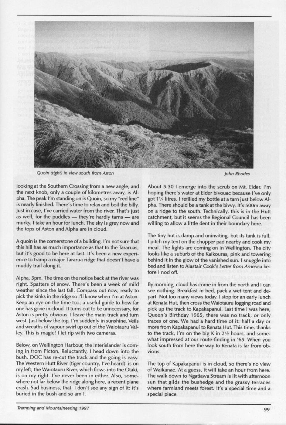 Scanned journal page 2 of 3: A once-forbidden land: walking the Hutt catchment's Quoin Ridge