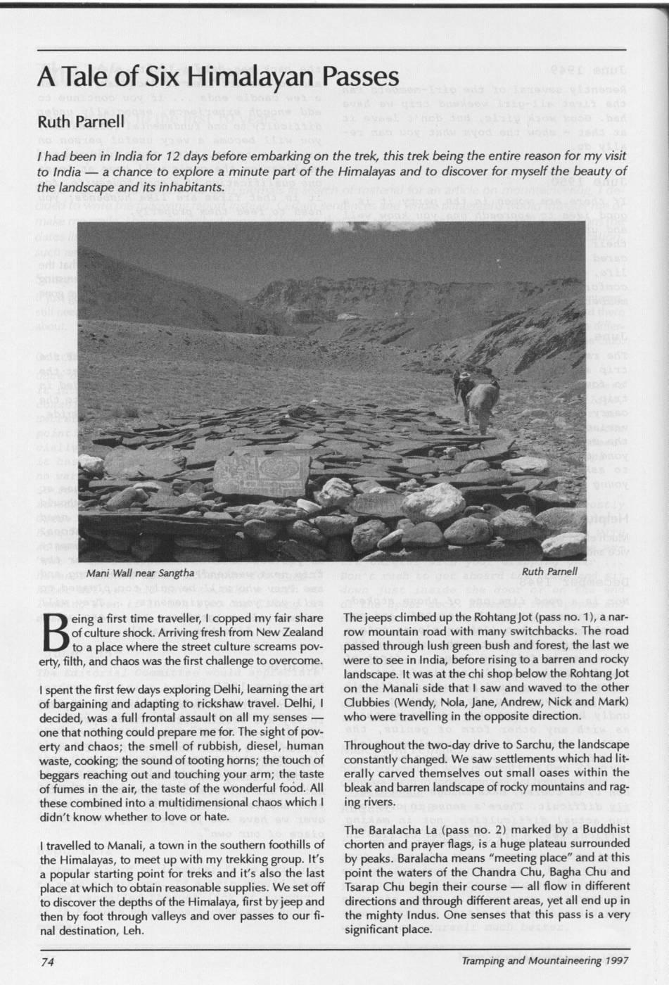 Scanned journal page 1 of 3: A Tale of Six Himalayan Passes