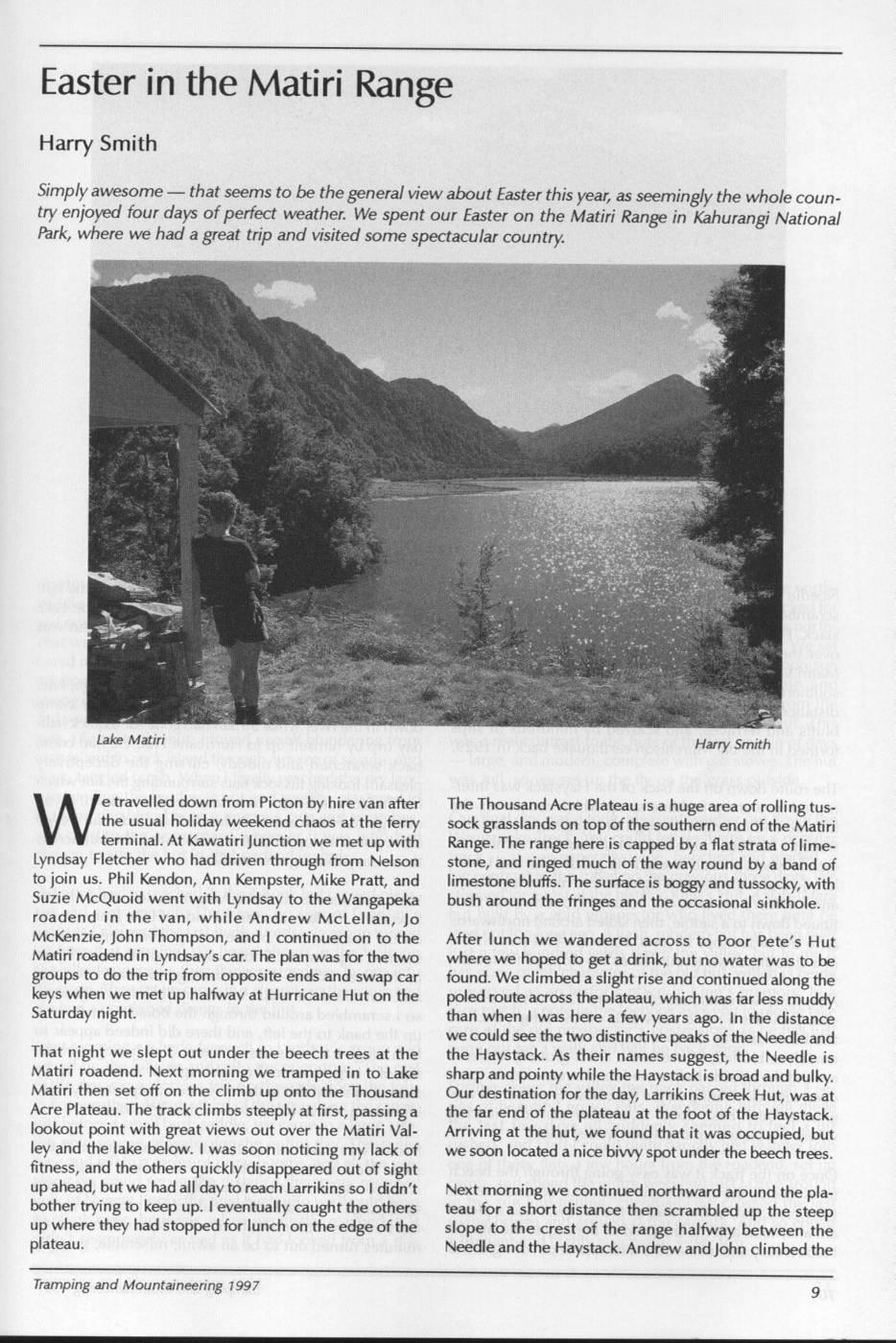 Scanned journal page 1 of 4: Easter in the Matiri Range