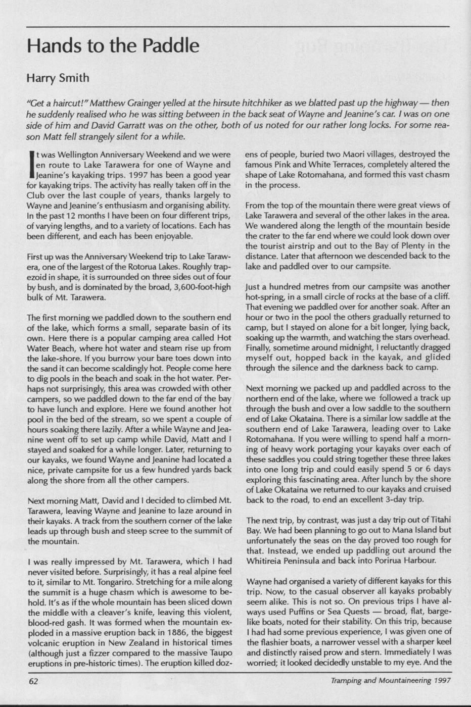 Scanned journal page 1 of 5: Hands to the Paddle