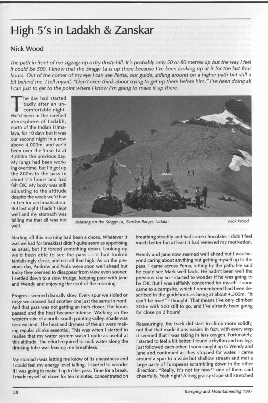 Scanned journal page 1 of 3: High 5's in Ladakh & Zanskar