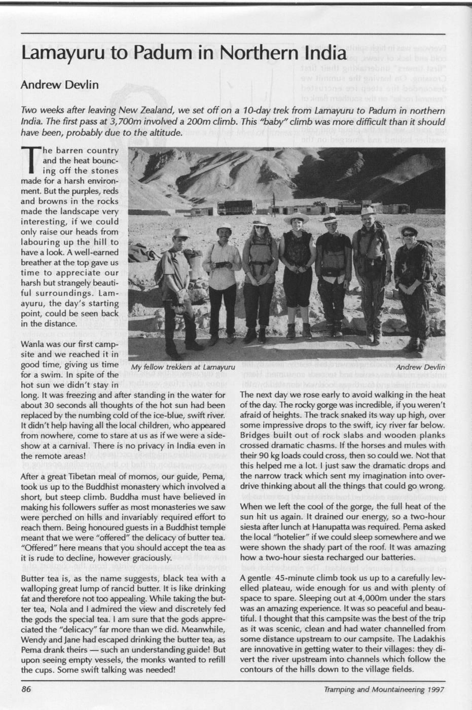 Scanned journal page 1 of 3: Lamayuru to Padum in Northern India