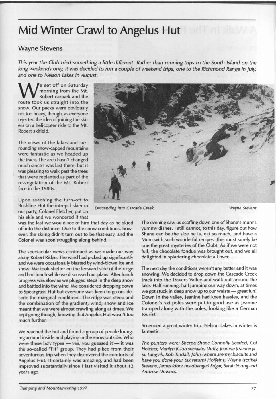 Scanned journal page 1 of 2: Mid Winter Crawl to Angelus Hut