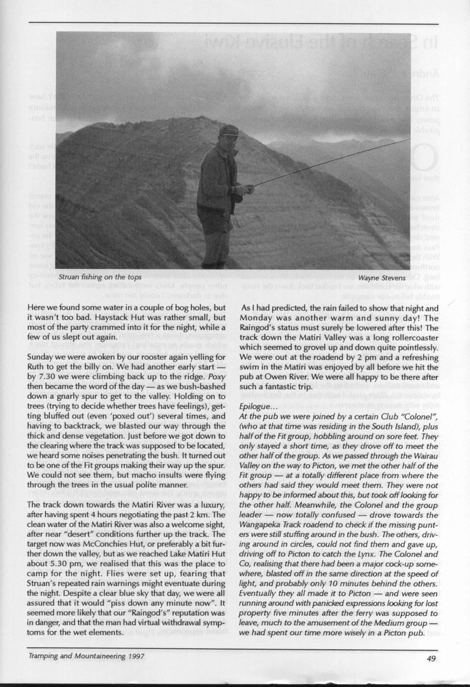Scanned journal page 2 of 3: No Trout on the Tops - A Brilliantly Poxy Easter in Kahurangi National Park