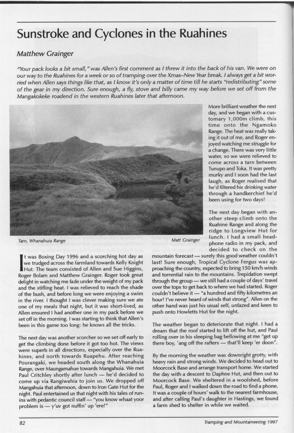 Scanned journal page 1 of 2: Sunstroke and Cyclones in the Ruahines